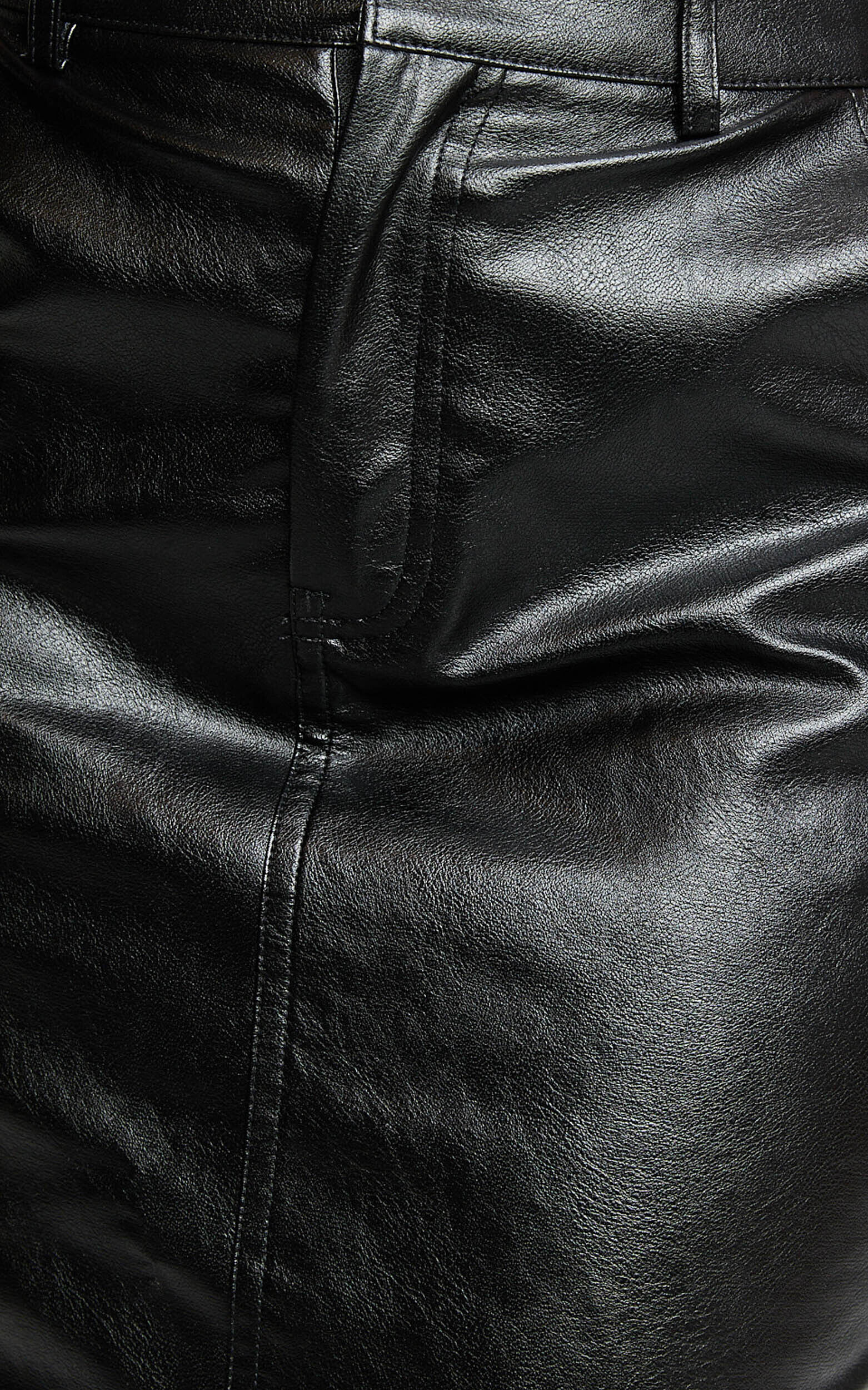 Victoria Midi Skirt - Mid Waisted Back Split Faux Leather Skirt in Black