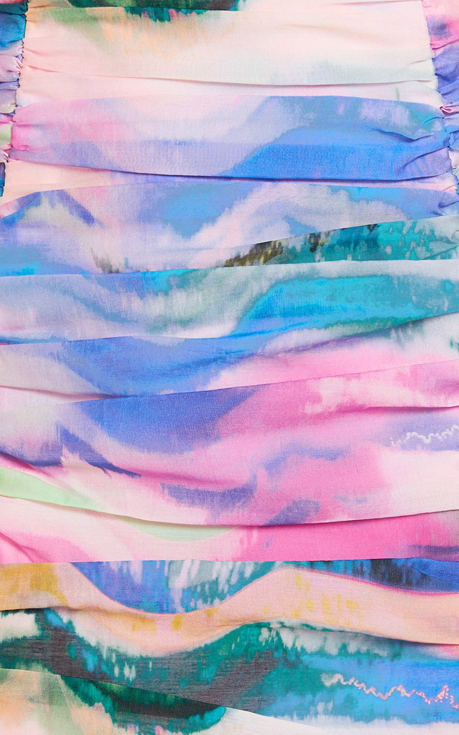 Amalie The Label - Kiama Gathered Side Slit Mini Skirt in Abstract Sunset Print