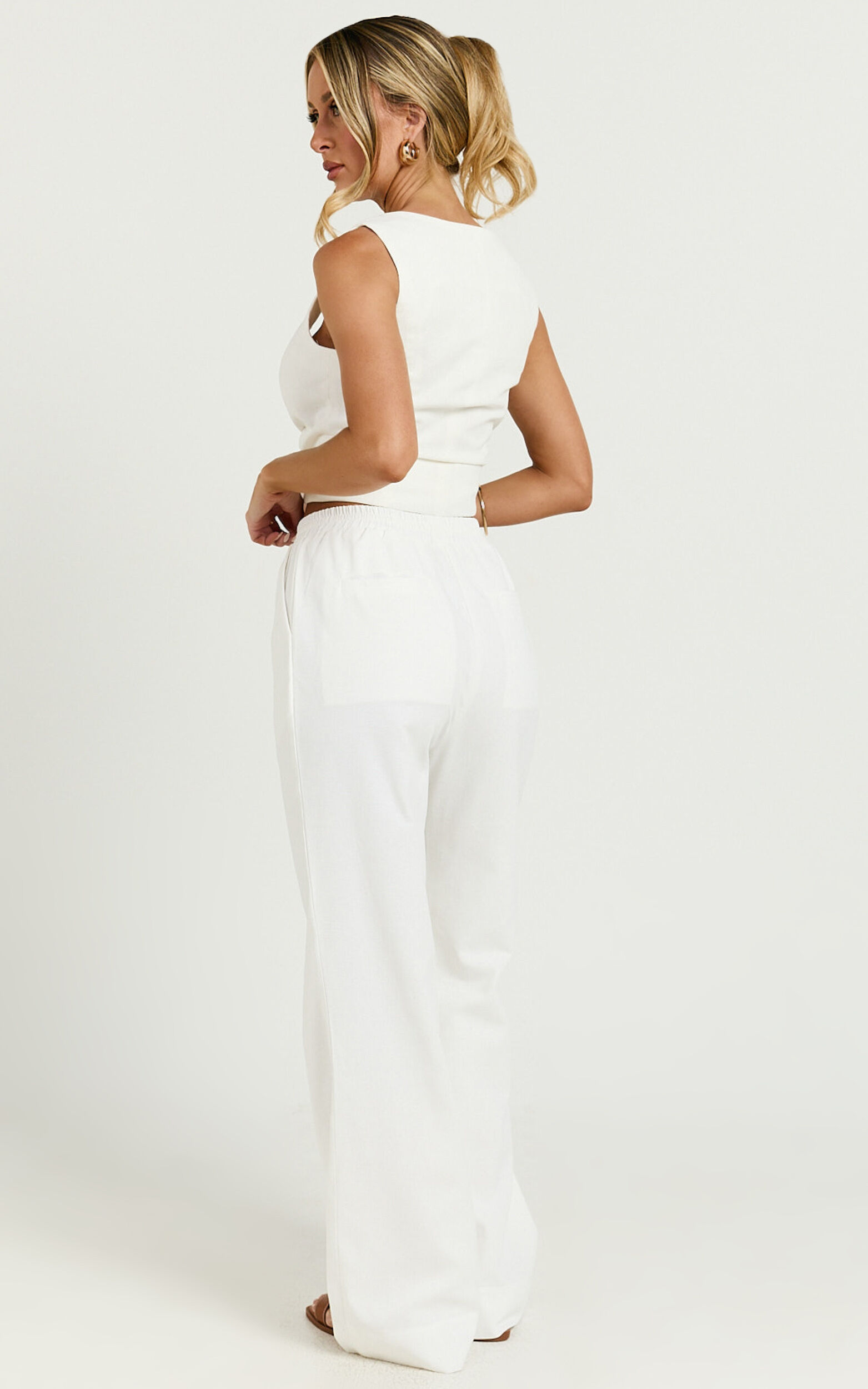 Hamilton Linen Pants - Straight Elasticated Mid Waist Pants in White