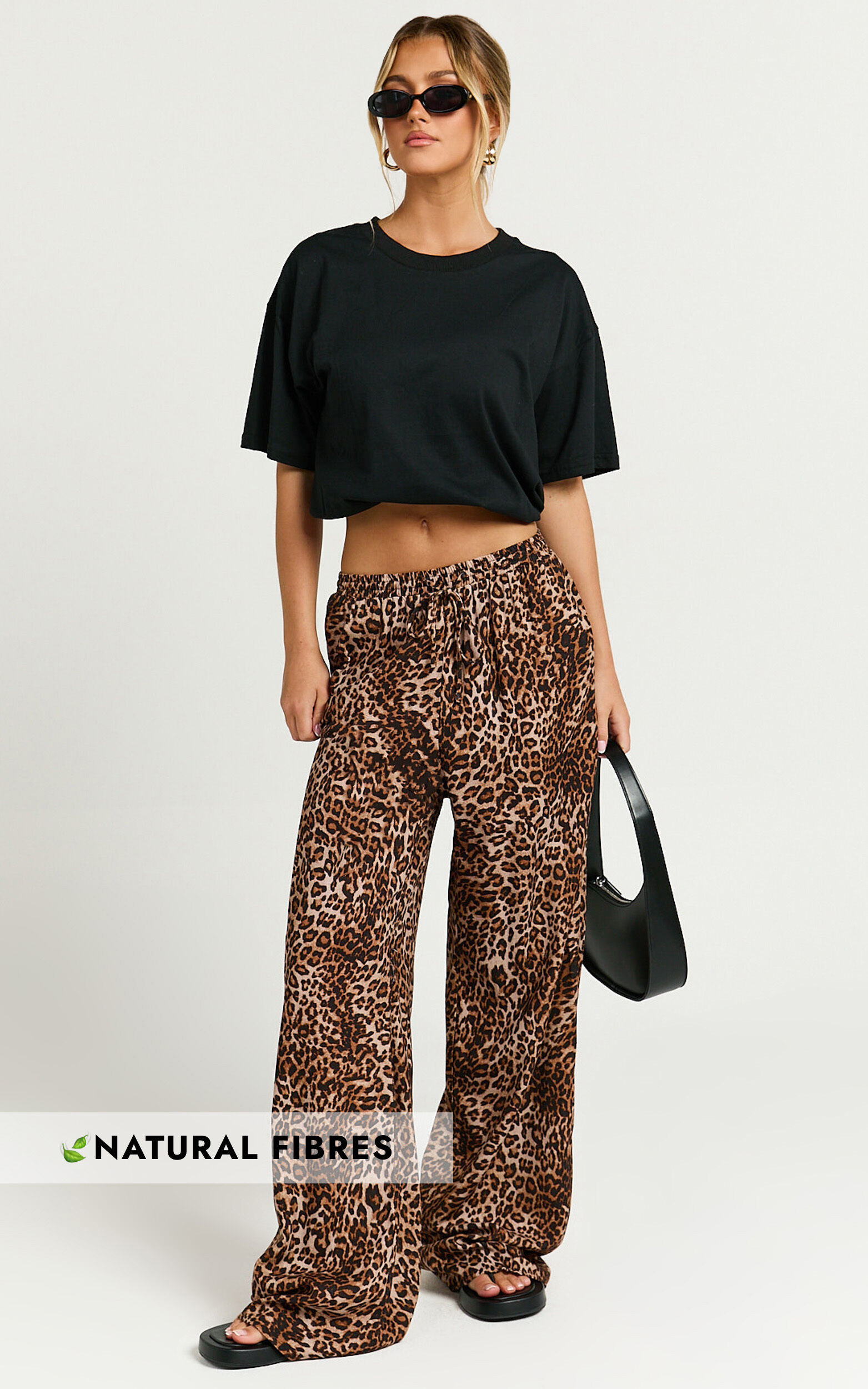 Lopez Linen Pants - Elasticated Straight Leg Pants in Tonal Leopard Print