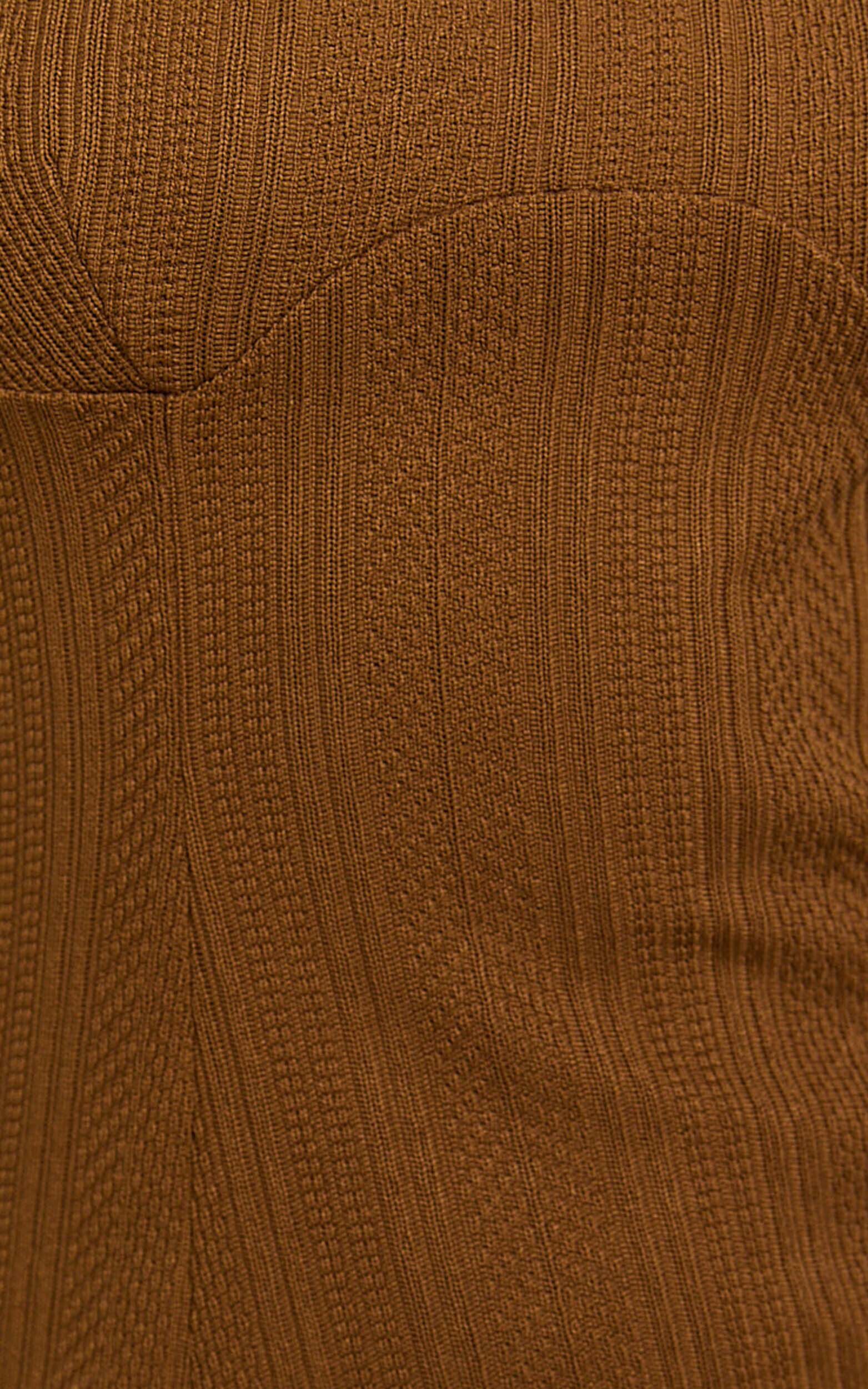 Divina Midi Dress - Long Sleeve A Line Knit Dress in Brown