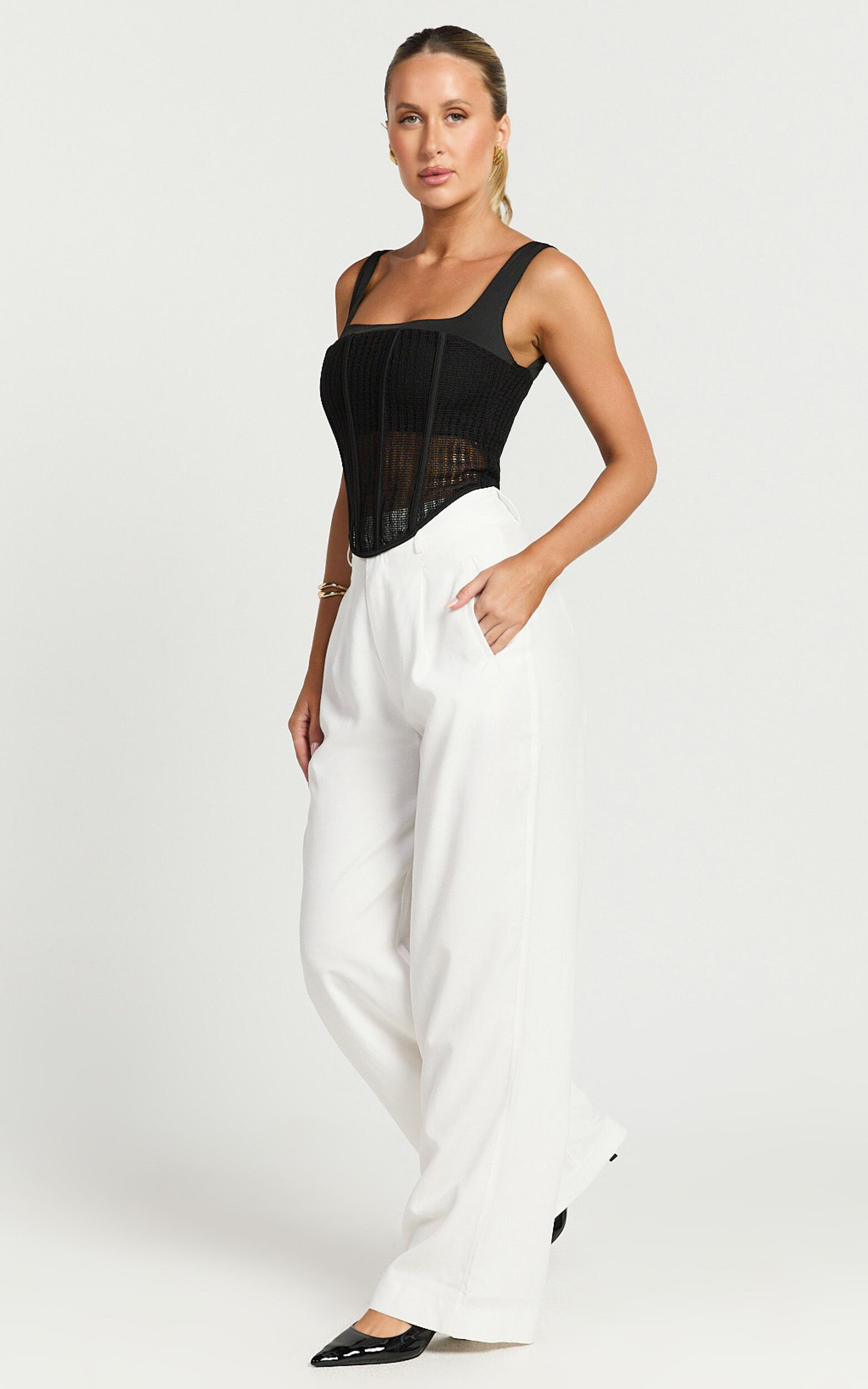 Augustus Pants - High Waisted Wide Leg Tailored Pants in White