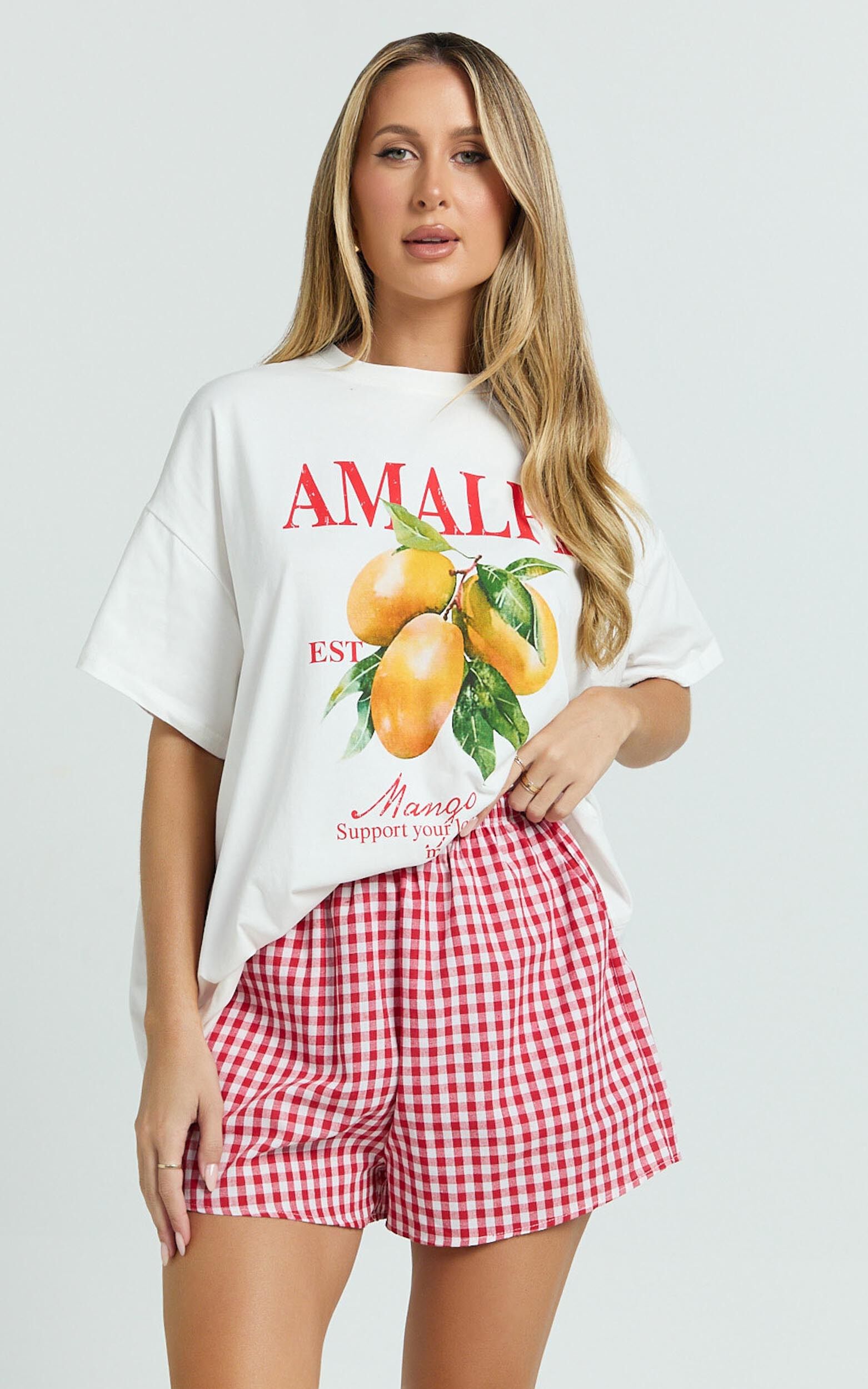 Aurella Two Piece Set - Amalfi T-Shirt Set in White/Red
