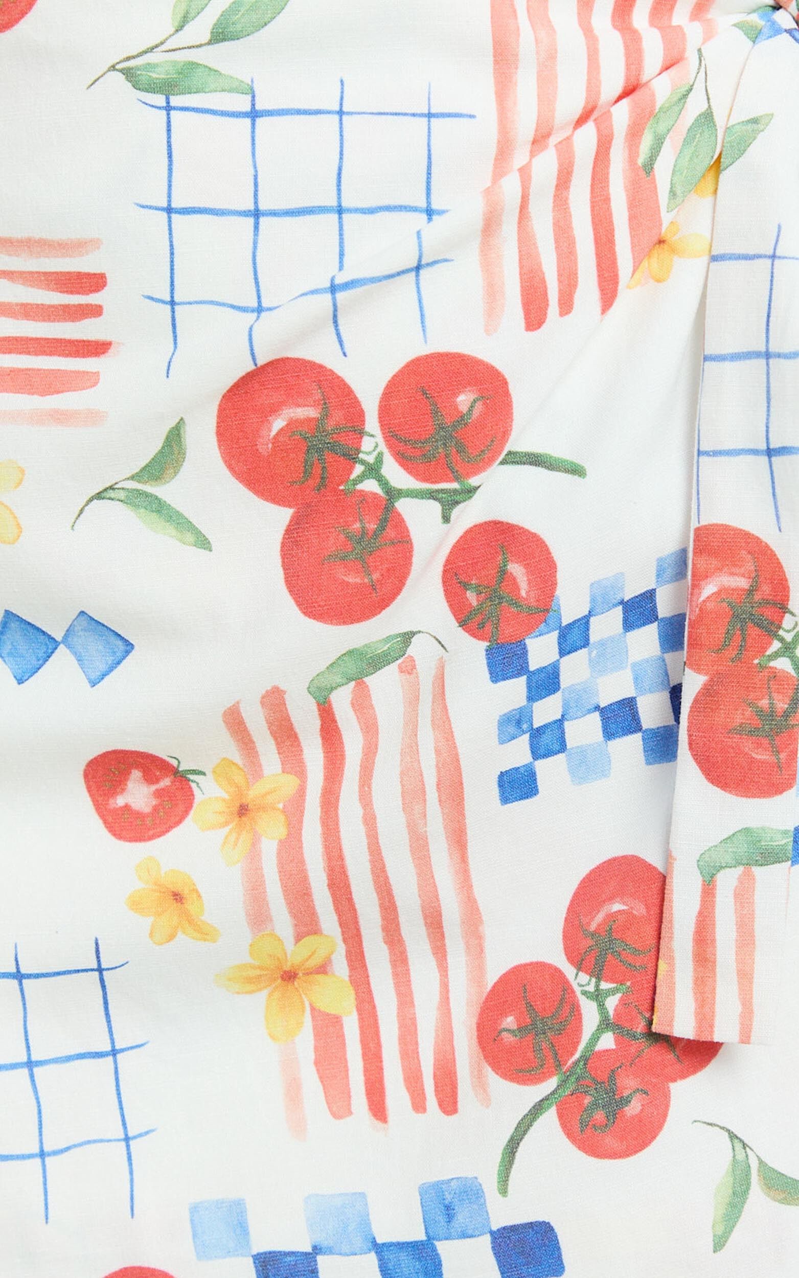 Mikayla Mini Linen Skirt - Fitted Wrap Tie Front Skirt in Pomodoro Paradise Print