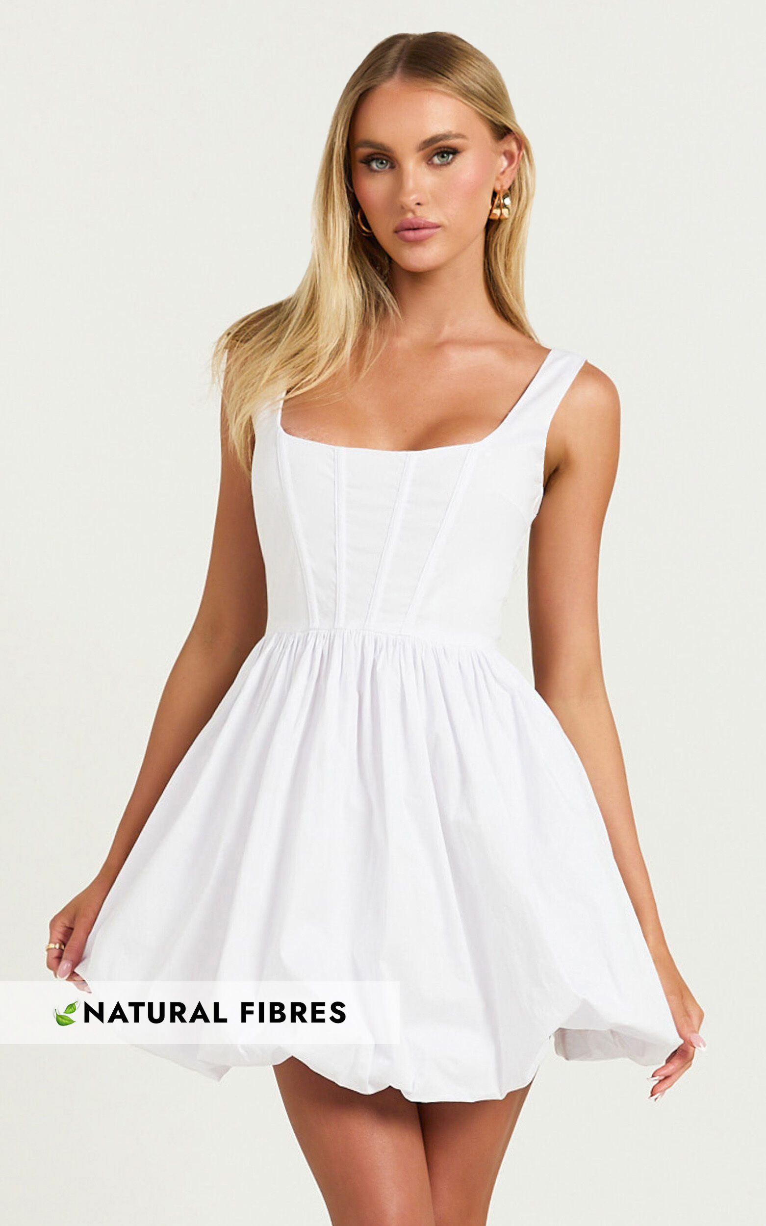 Brianda Mini Dress - Corset Bodice Bubble Hem Dress in White