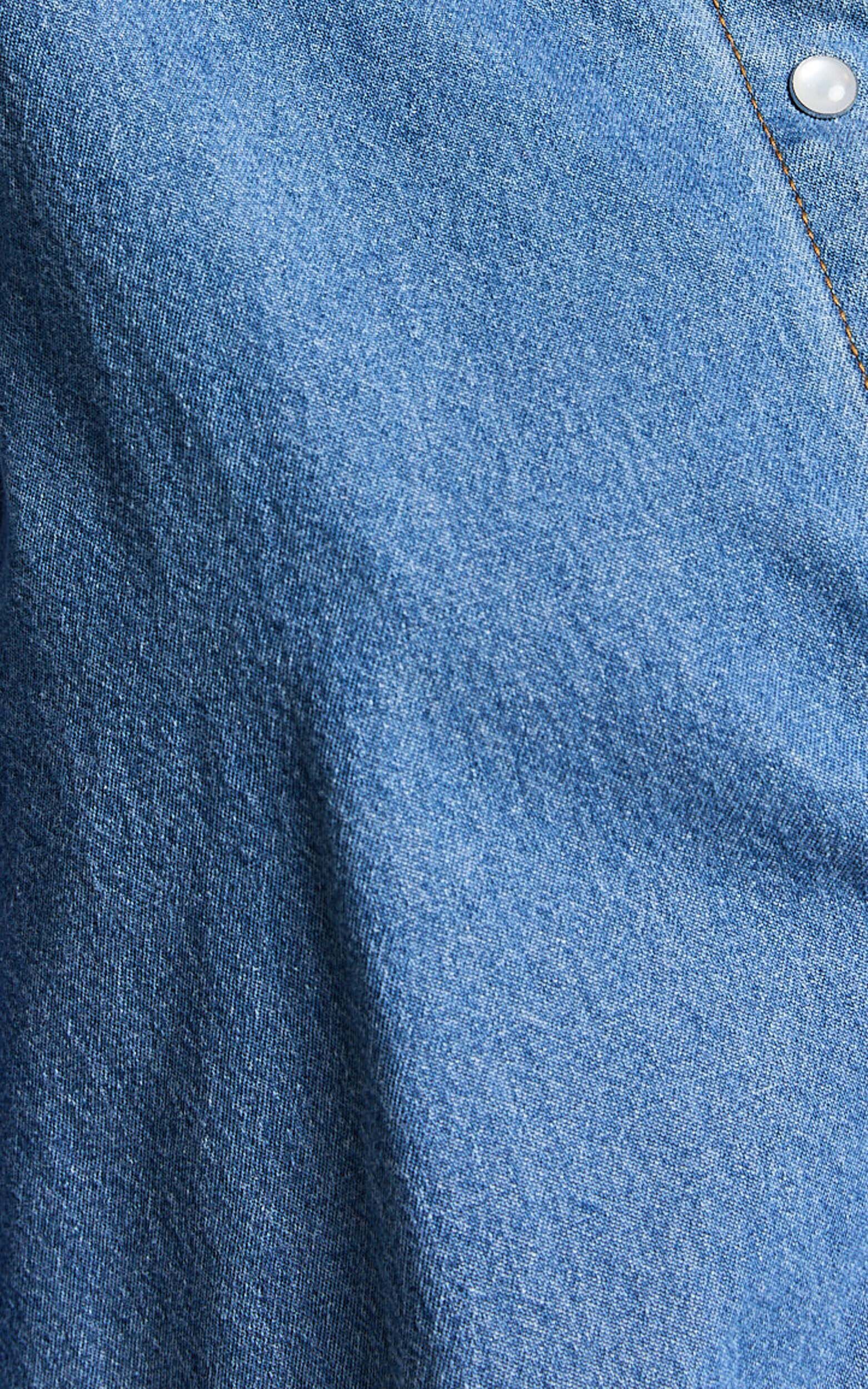 Collins Top - Long Sleeve Button Through Denim Shirt in Mid Blue Wash