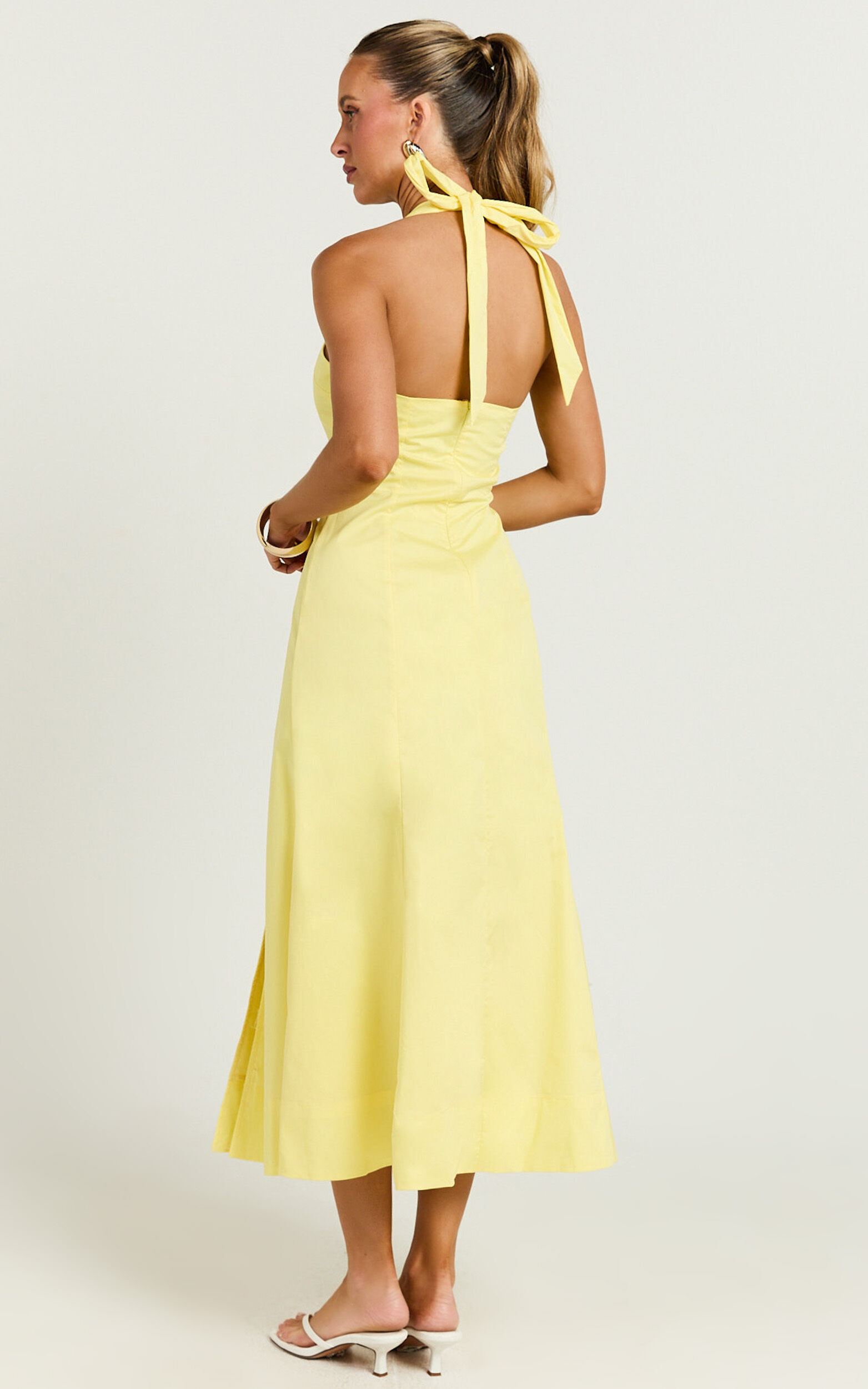 Narissa Midi Dress - Halter A Line Dress in Lemon