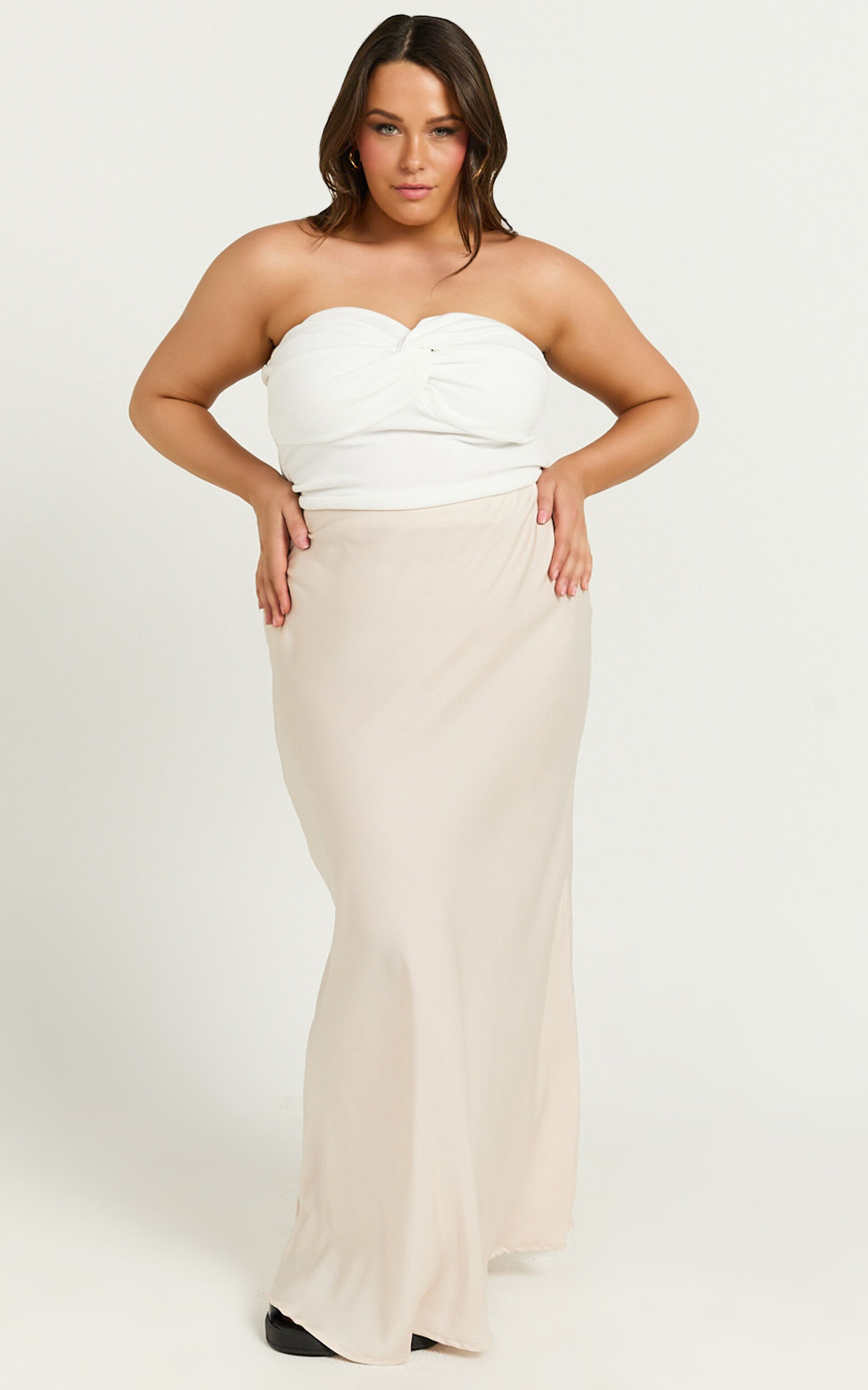 Amari Maxi Skirt - High Waisted Bias Cut Skirt in Oyster