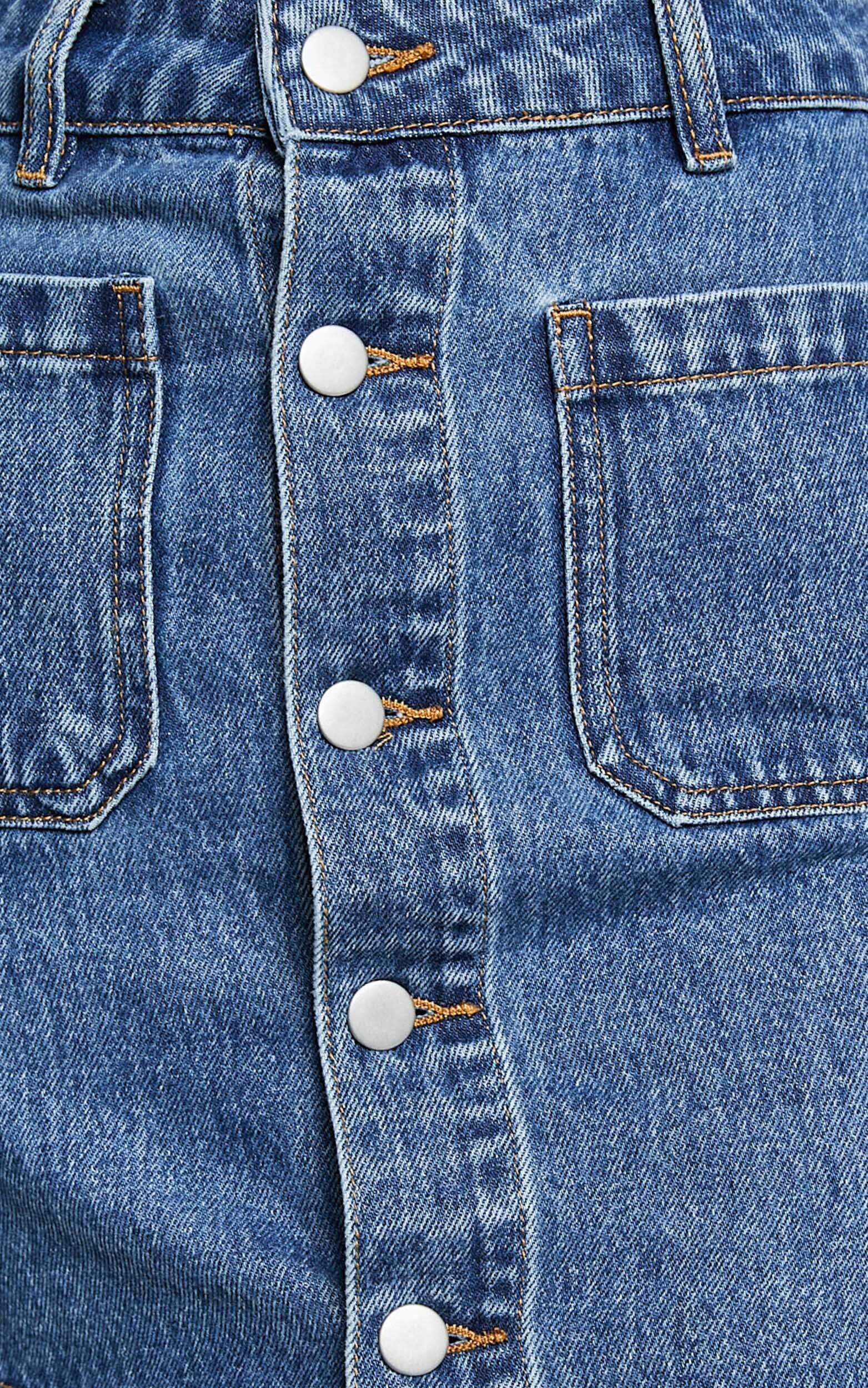 Gertrude Mini Skirt - High Waist Button Through Denim Skirt in Mid Blue Wash