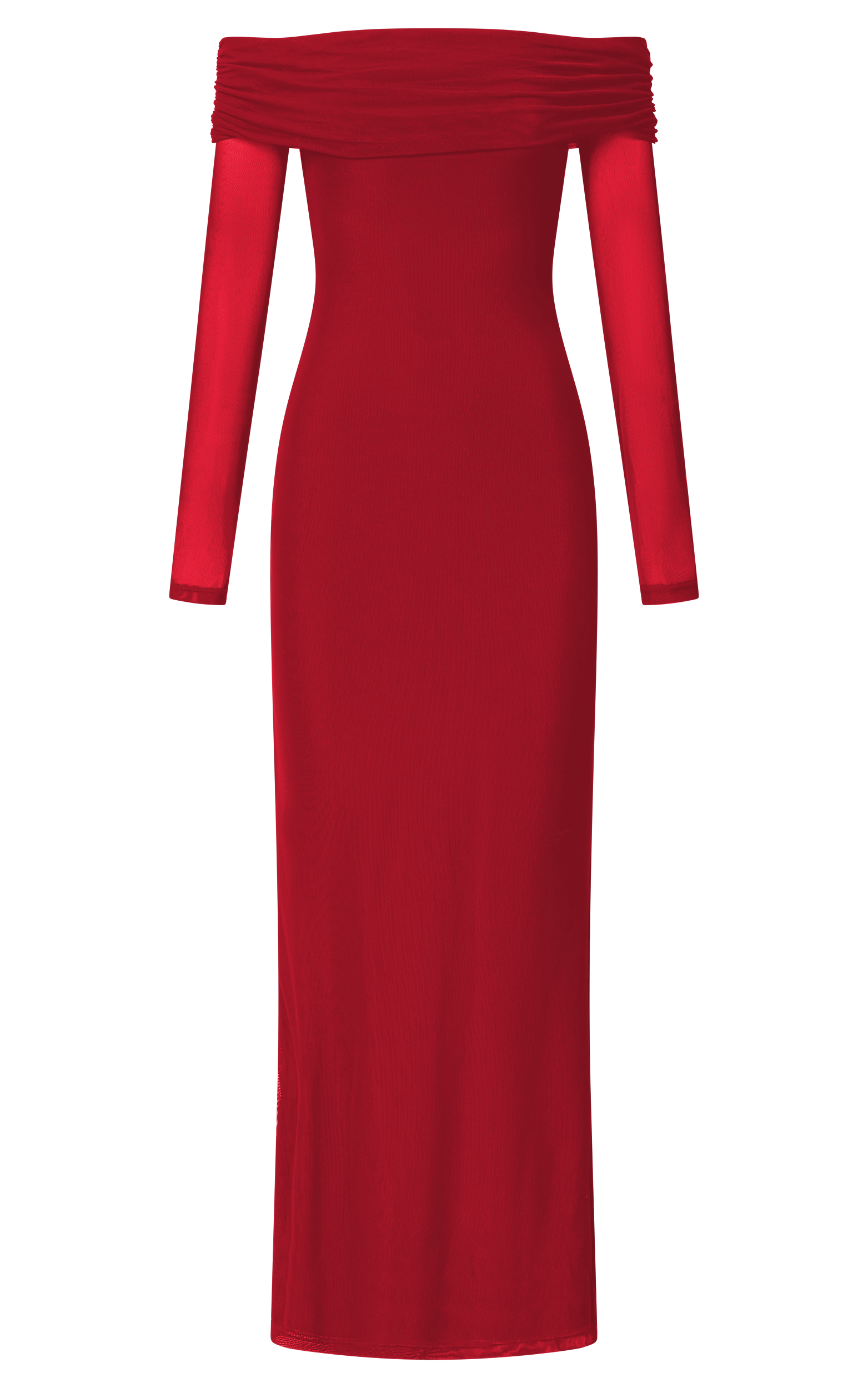 Bethanie Maxi Dress - Off The Shoulder Mesh Dress in Red