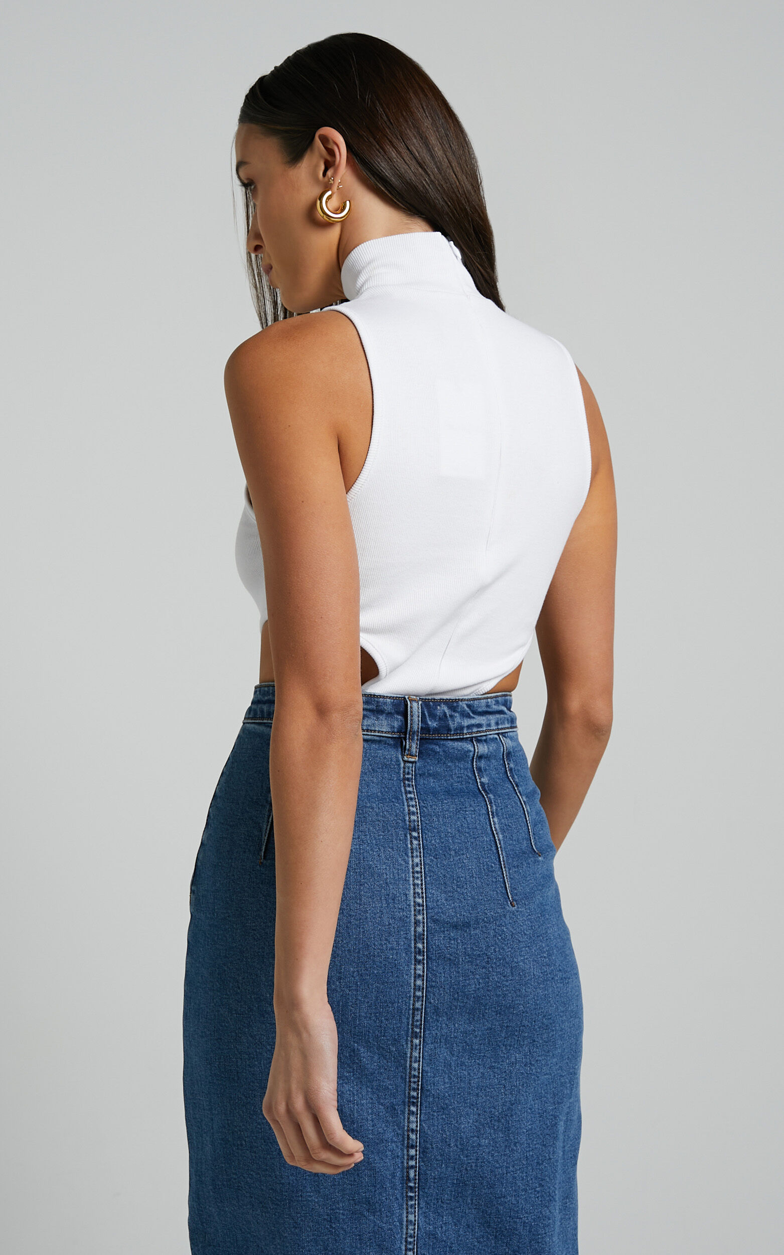 Nuala Bodysuit - High Neck Side Cut Out Bodysuit in Cream