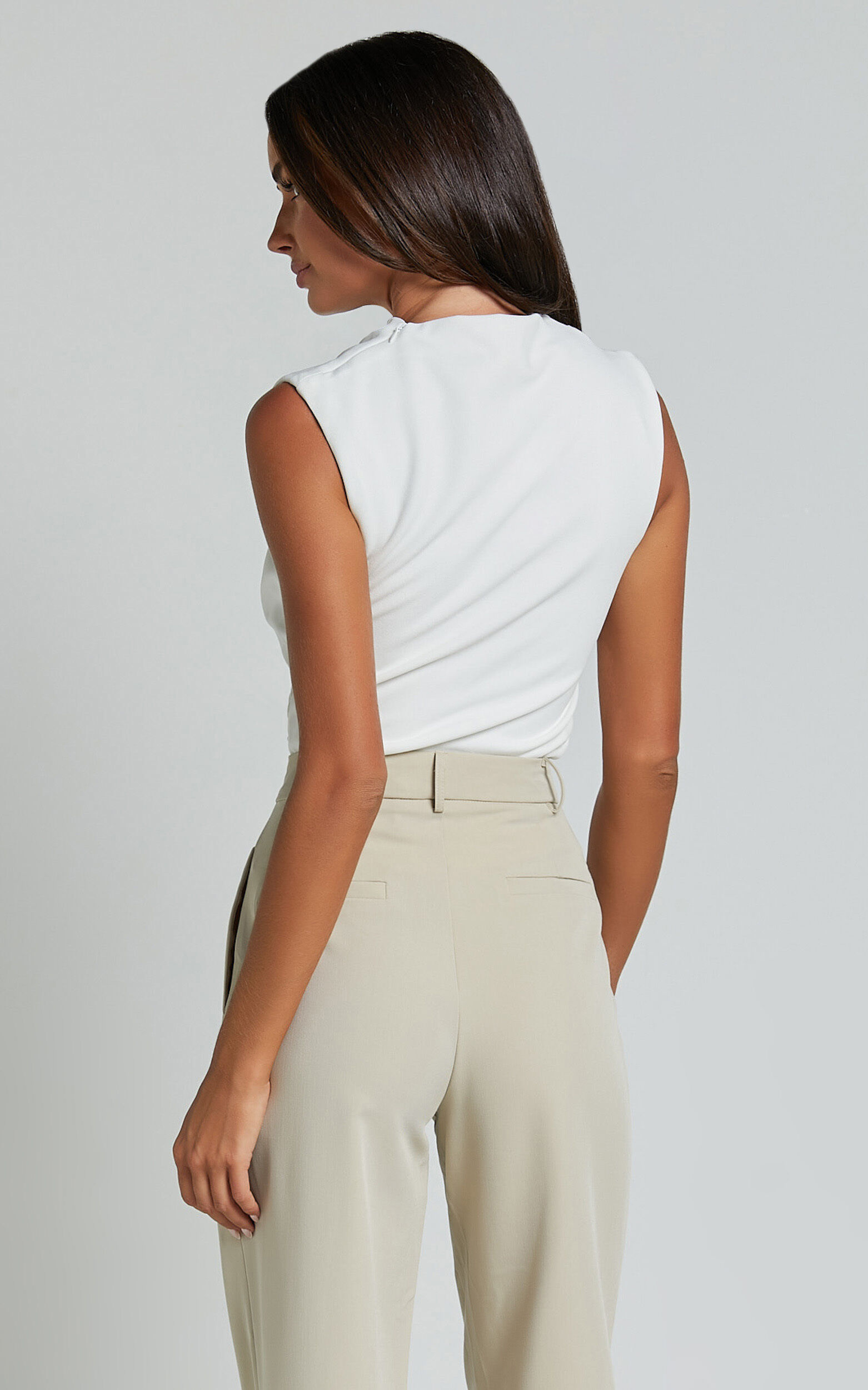 Erin Top - Jersey Crepe High Neck Asymmetric Tank in White