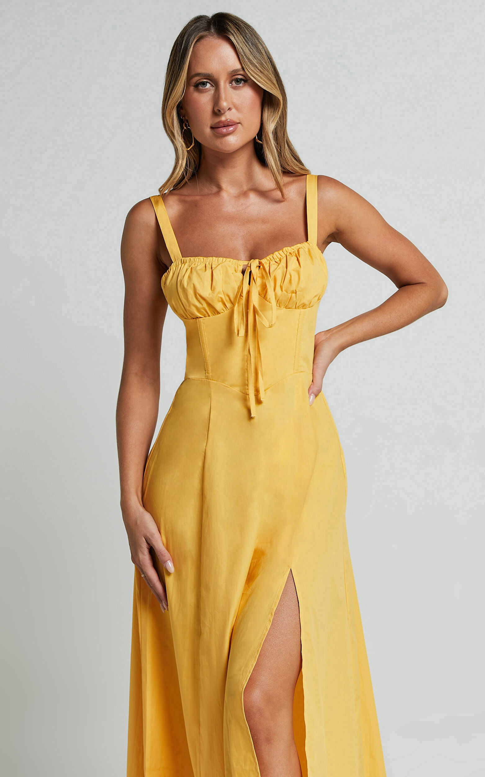 Maiya Midi Dress - Tie Front Fitted Bodice Dress in Pineapple