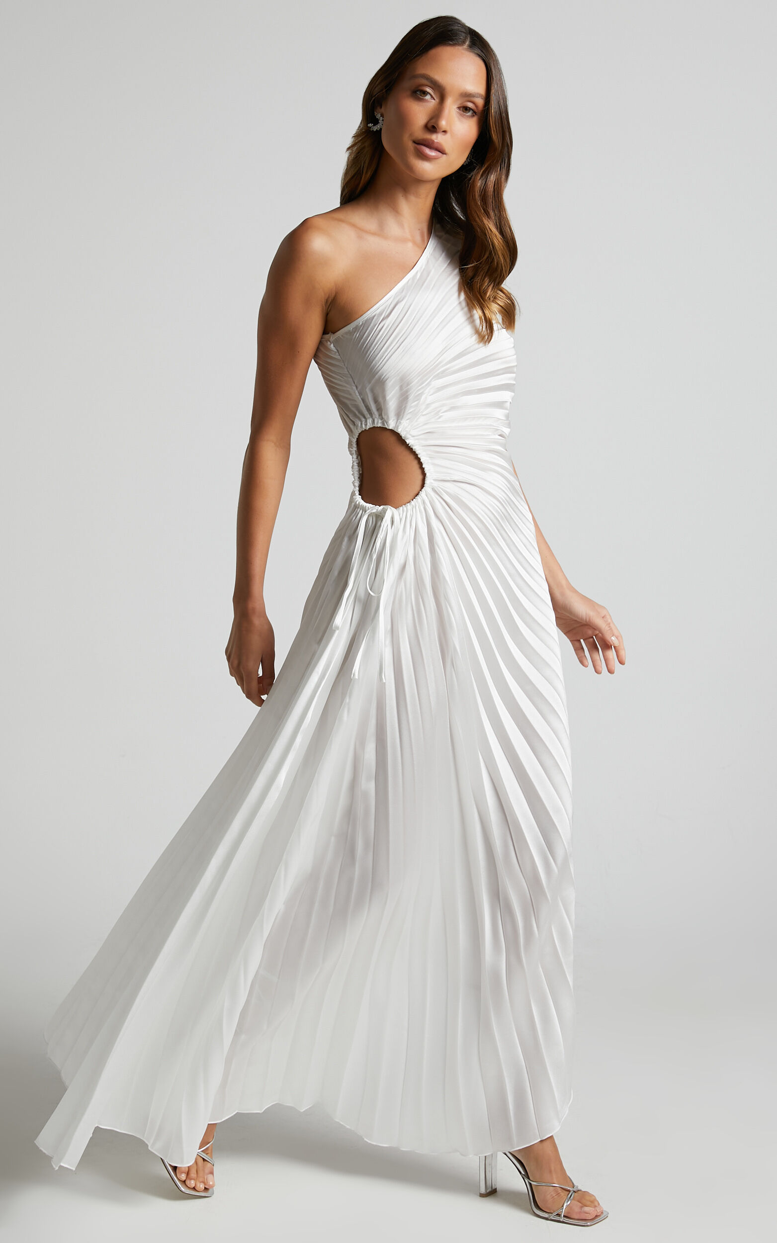 Kitsune Maxi Dress - One Shoulder Cut Out Dress in White