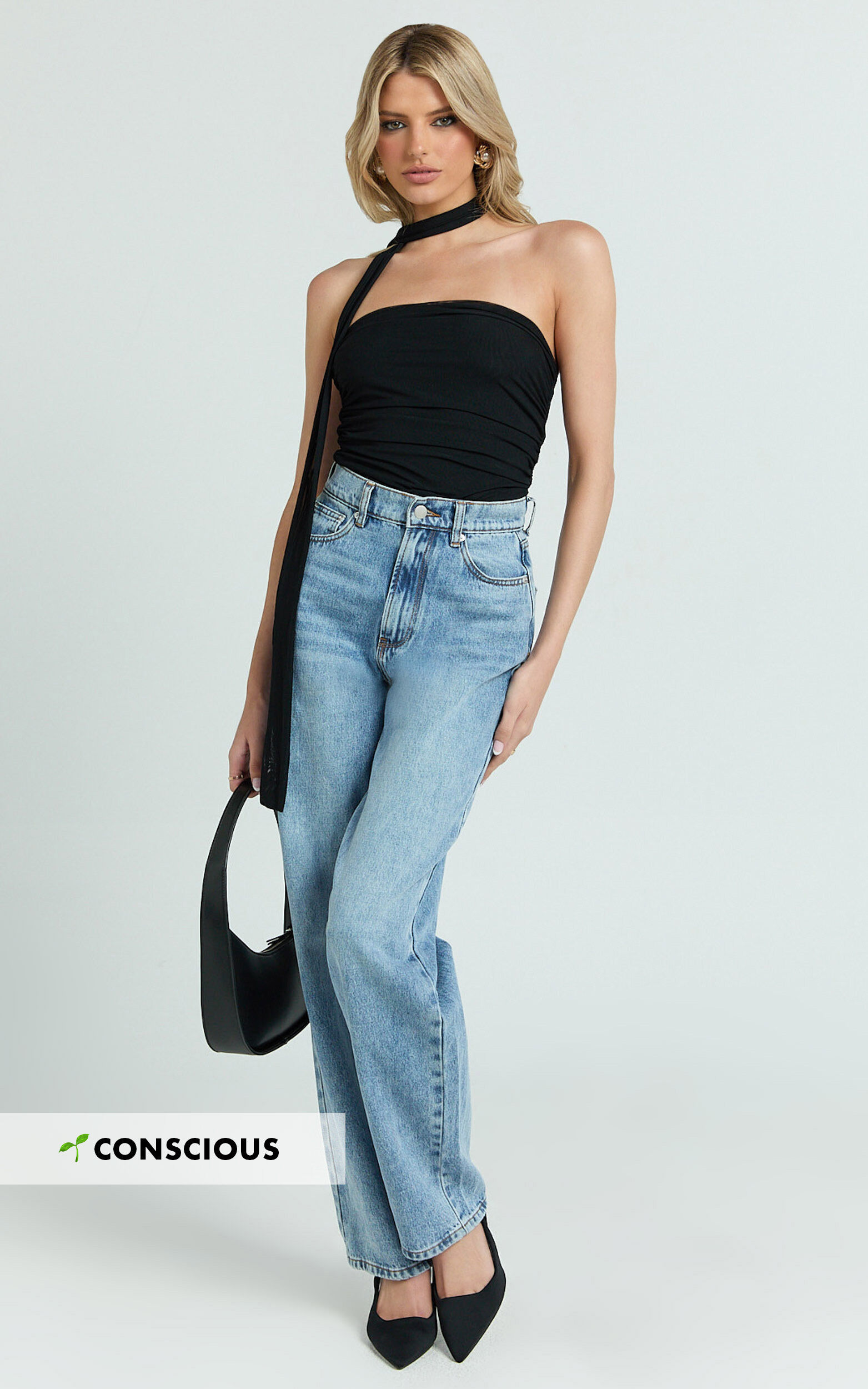Nessa Jeans - High Waist Straight Leg Jeans in Light Blue Wash