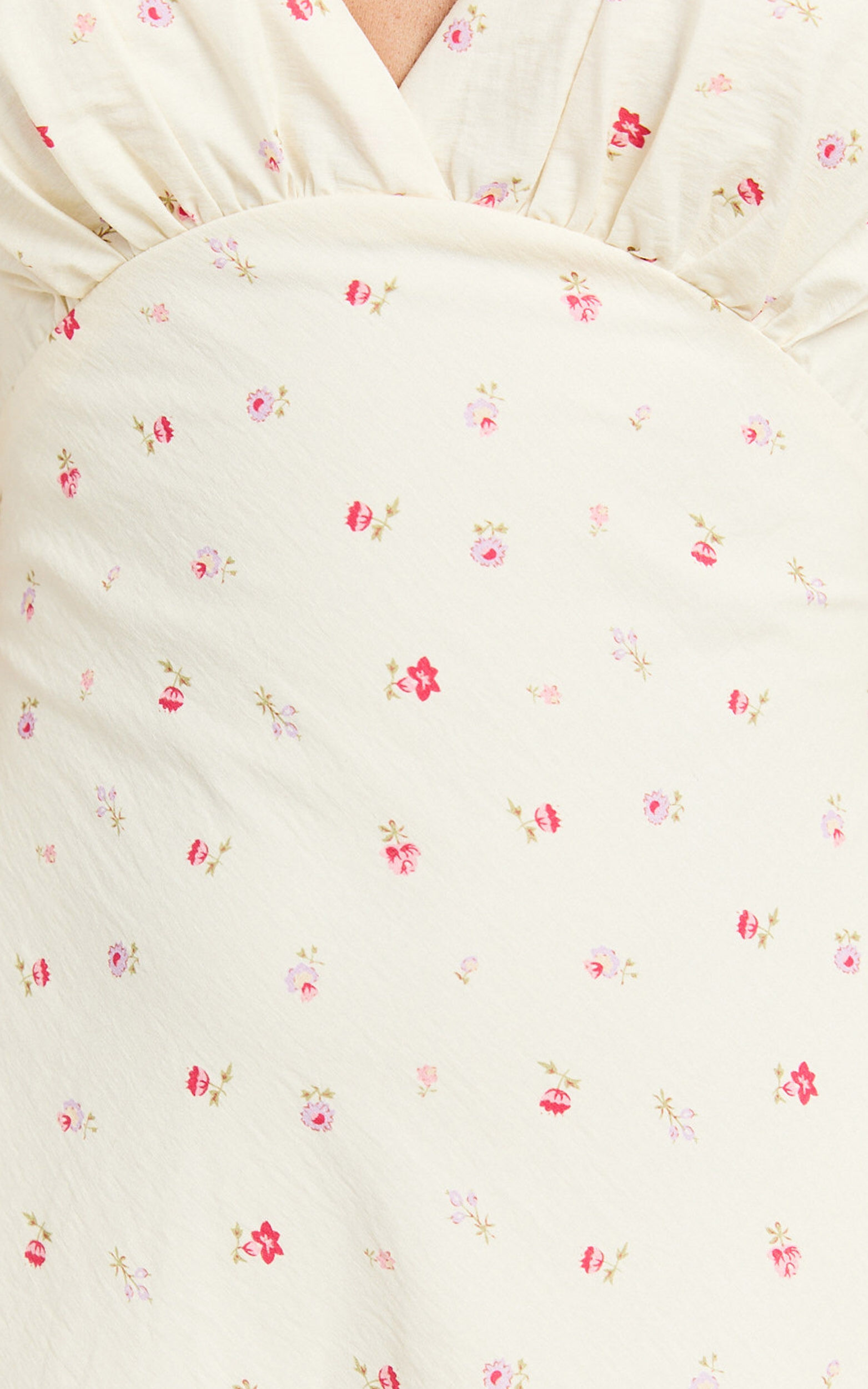 Mauriel Midi Dress - Deep V Gathered Bust Slip Dress in Lemon Floral