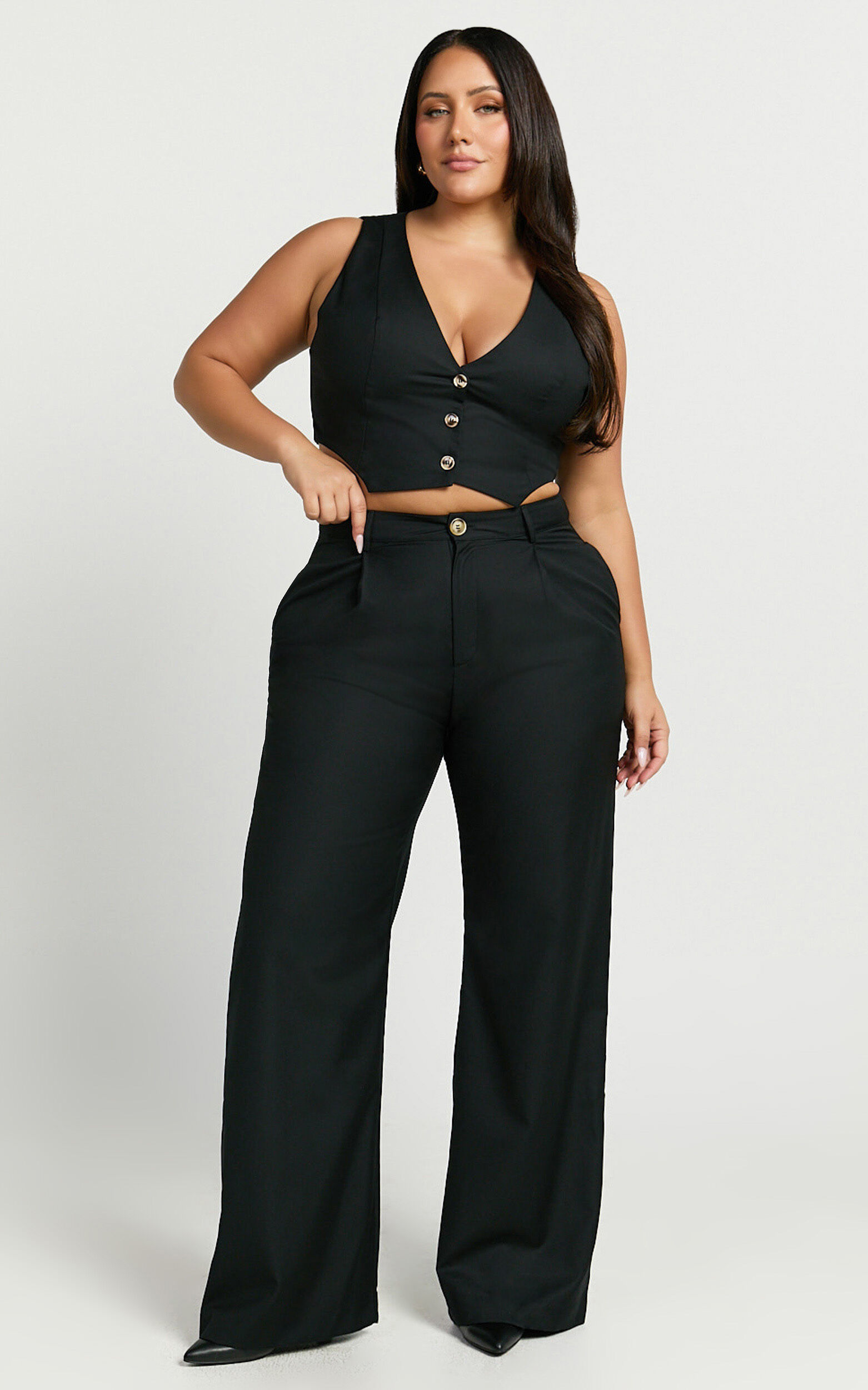Izara Trousers - Mid Rise Relaxed Straight Leg Tailored Trousers in Black