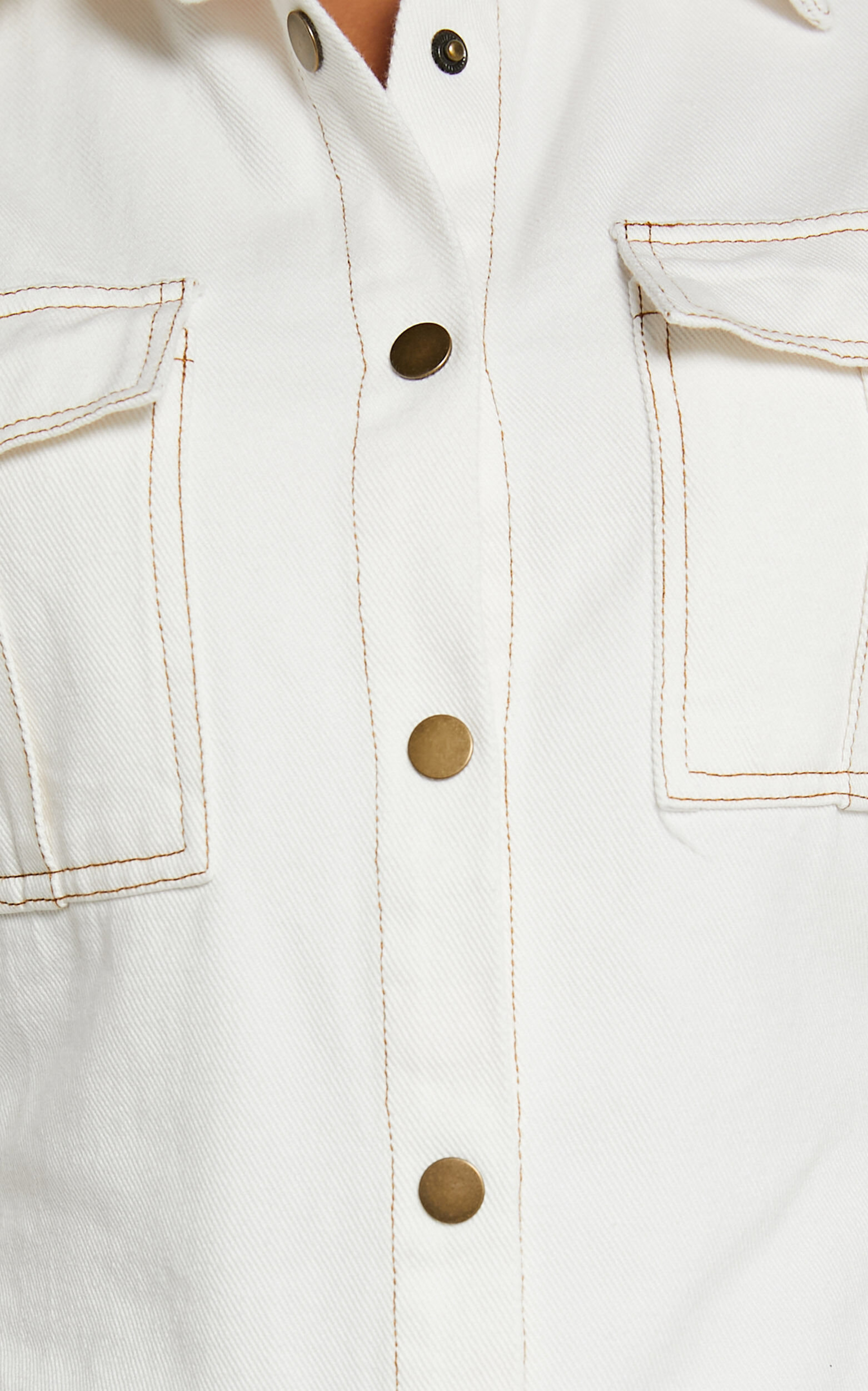 Leilani Mini Dress - Denim Short Sleeve Button Up Dress in ECRU