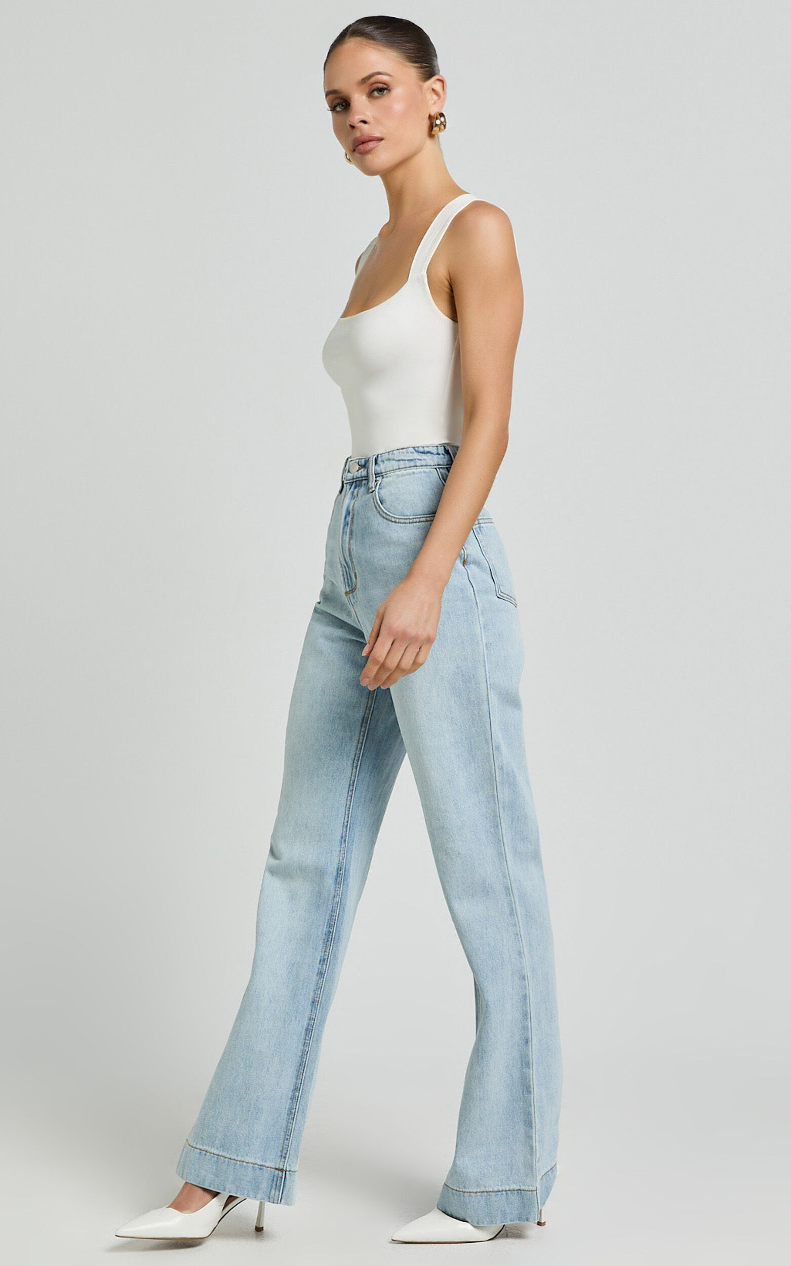 Emman Jeans - High Waisted Cotton Wide Leg Denim Jeans in Sunday Blue