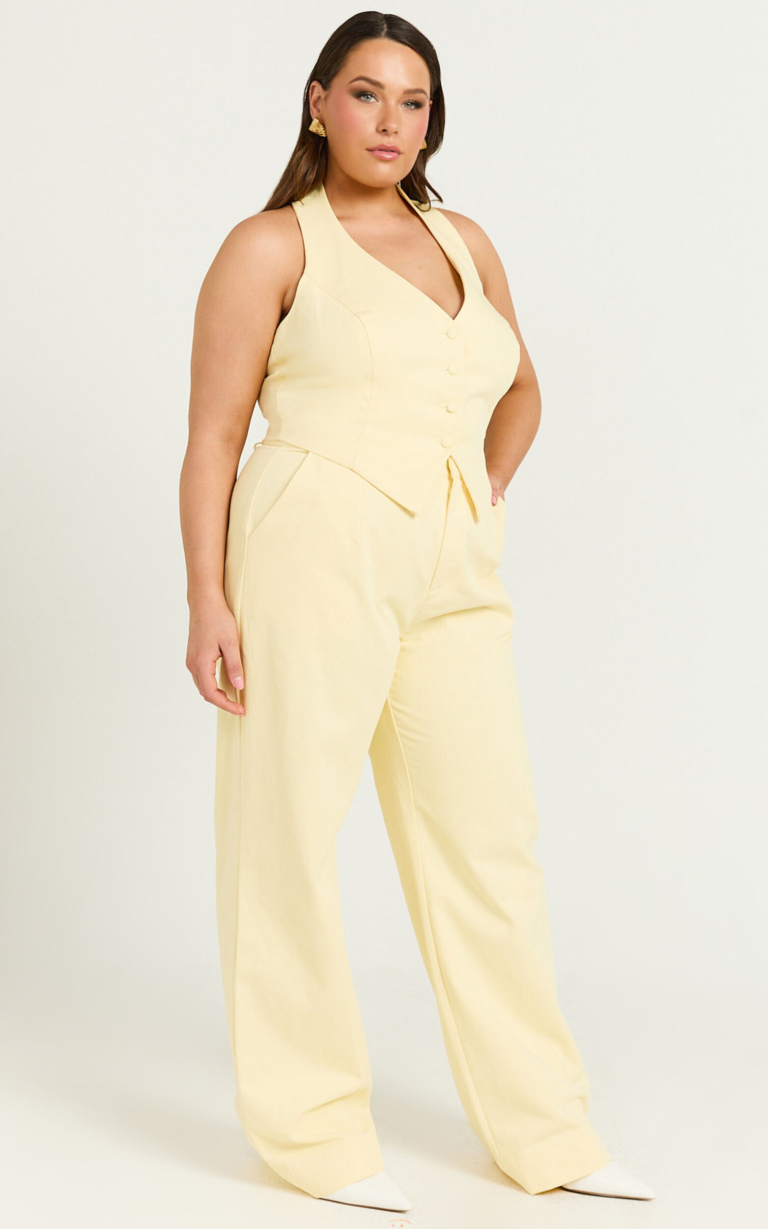 Virginia Pants - High Waist Straight Leg Pants in Pastel Yellow