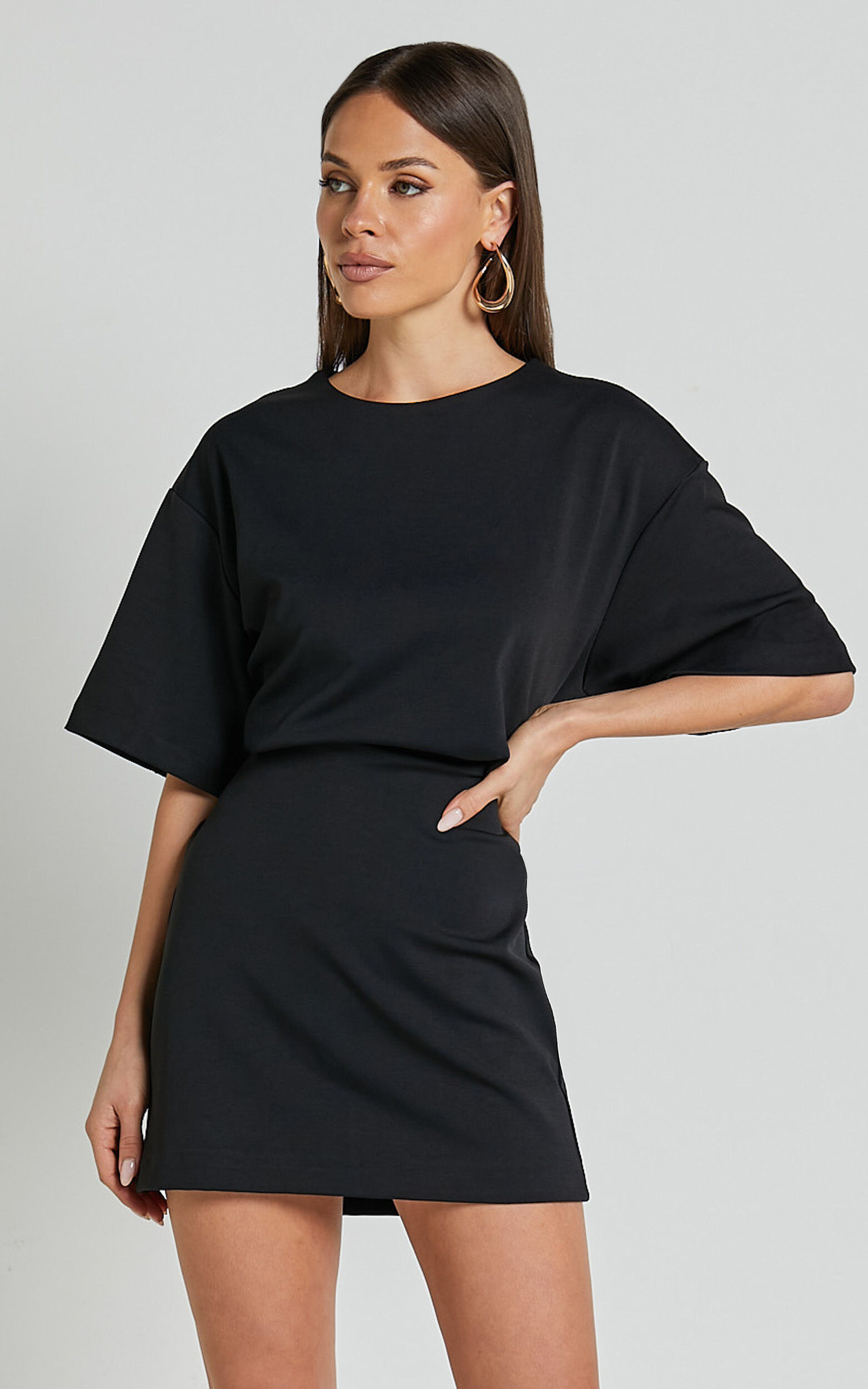 Karyna Mini Dress - Short Sleeve Boxy T-shirt Dress in Black