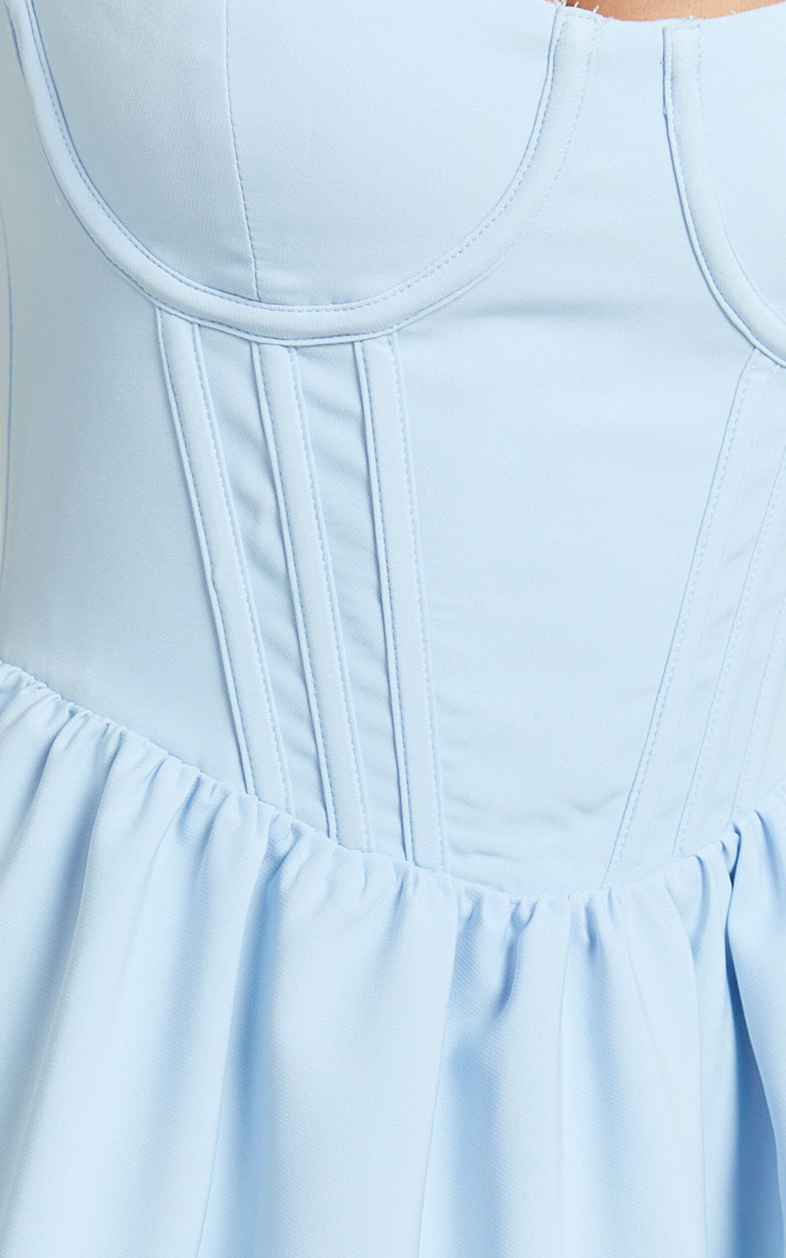 Nadine Midi Dress - Bustier Corset Waist Gathered Full Skirt Dress in Baby Blue