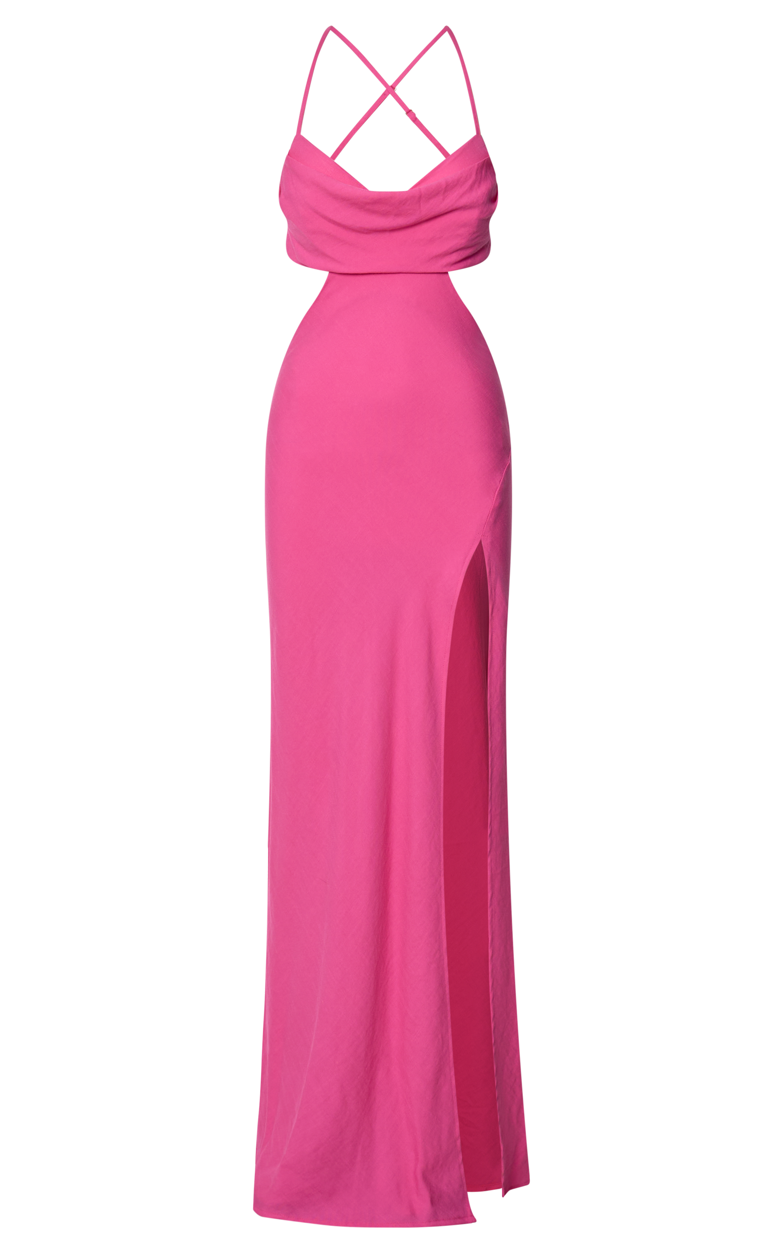 Reviena Maxi Dress - Cut Out Cowl Neck Dress in Hot Pink
