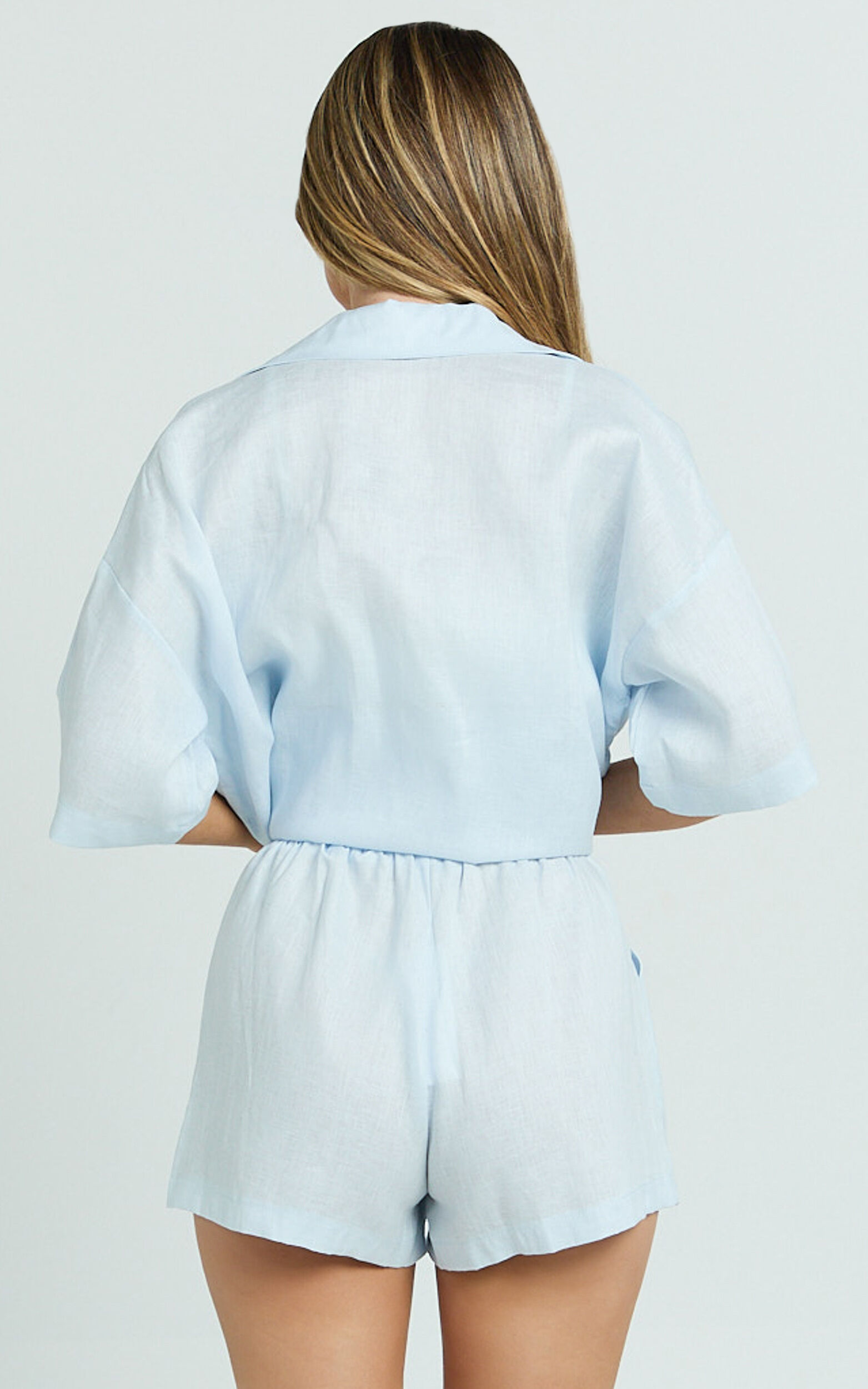 Ramona Linen Shorts - Drawstring Linen Shorts in Pale Blue