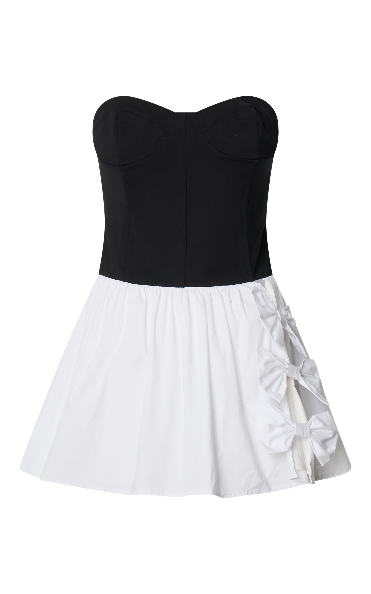 Adelita Mini Dress - Strapless Contrast Colour Bodice Gathered Poplin Skirt Dress in Black