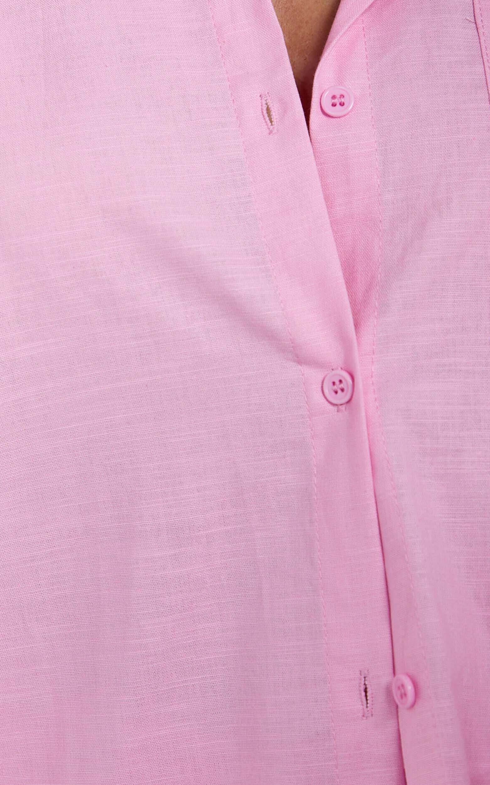 Anziel Top - Oversized Long Sleeve Linen Blend Shirt in Pale Pink