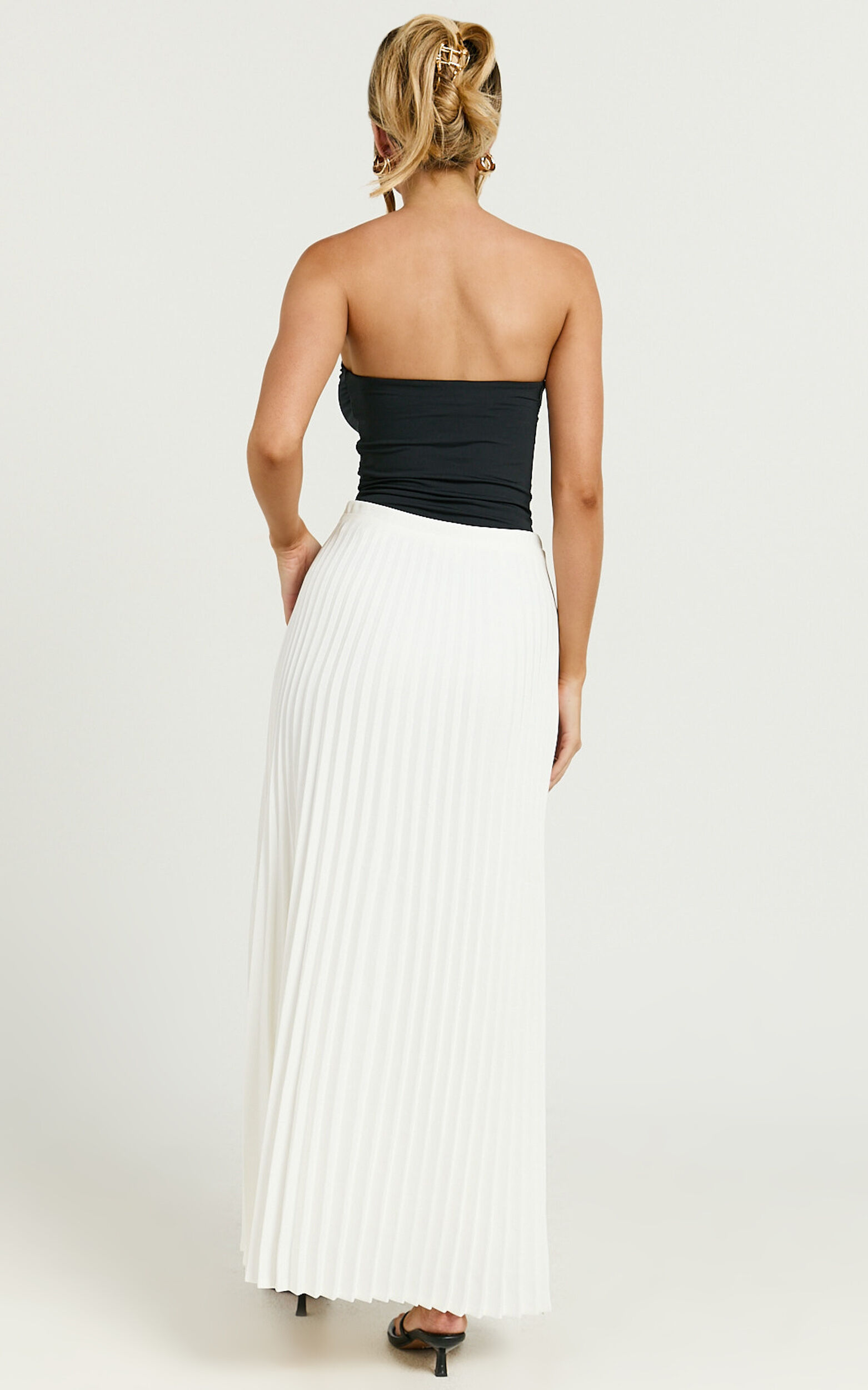 Harlee Midi Skirt - Pleated High Waist A Line Skirt in White