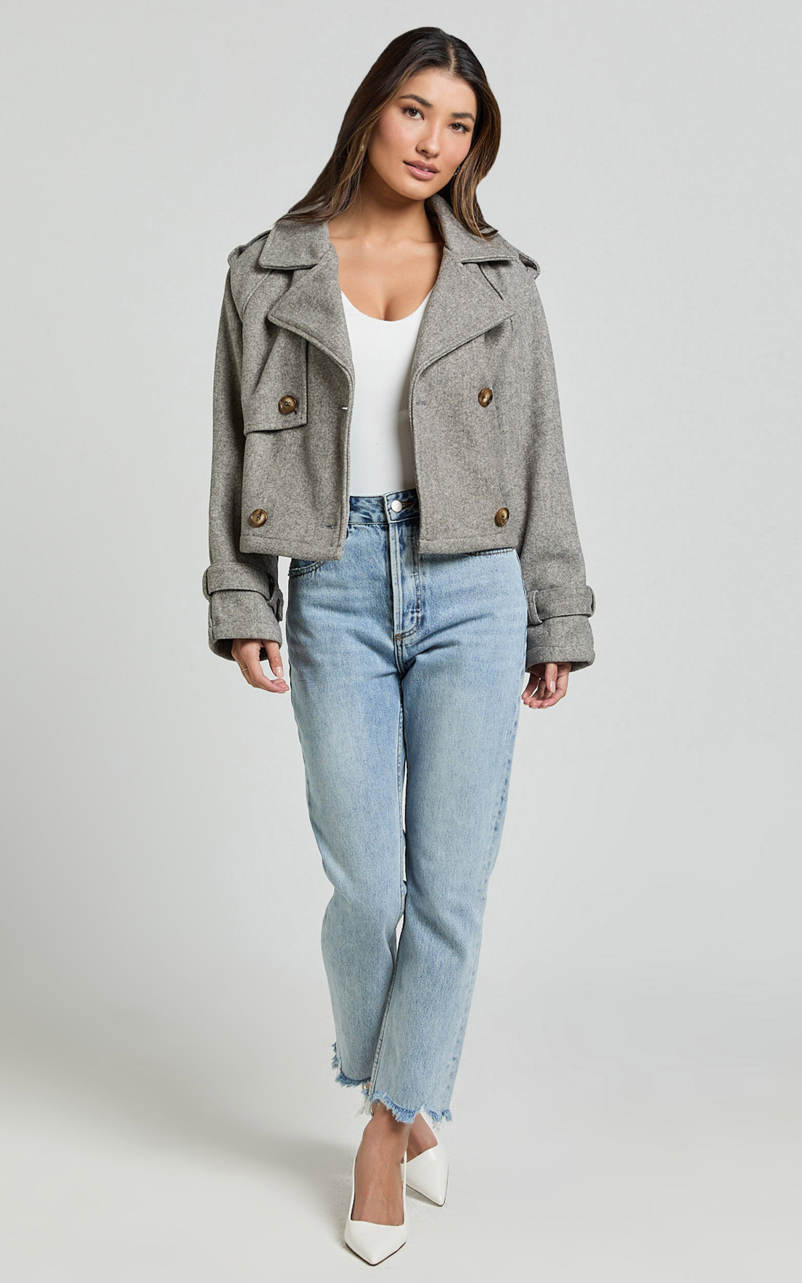 Zelrio Jeans - High Waisted Recycled Cotton Cropped Denim Jeans in Mid Blue Wash