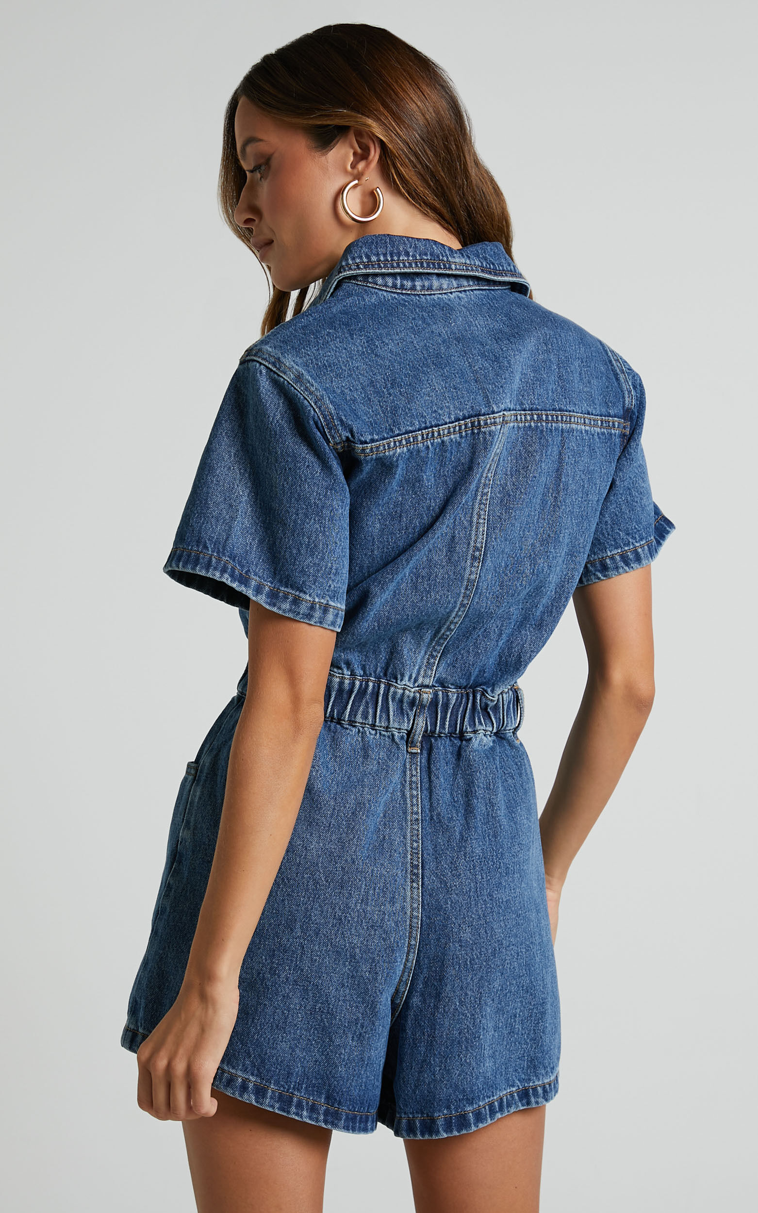 Mauriel Playsuit - Recycled Cotton Utility Playsuit in Dark Blue