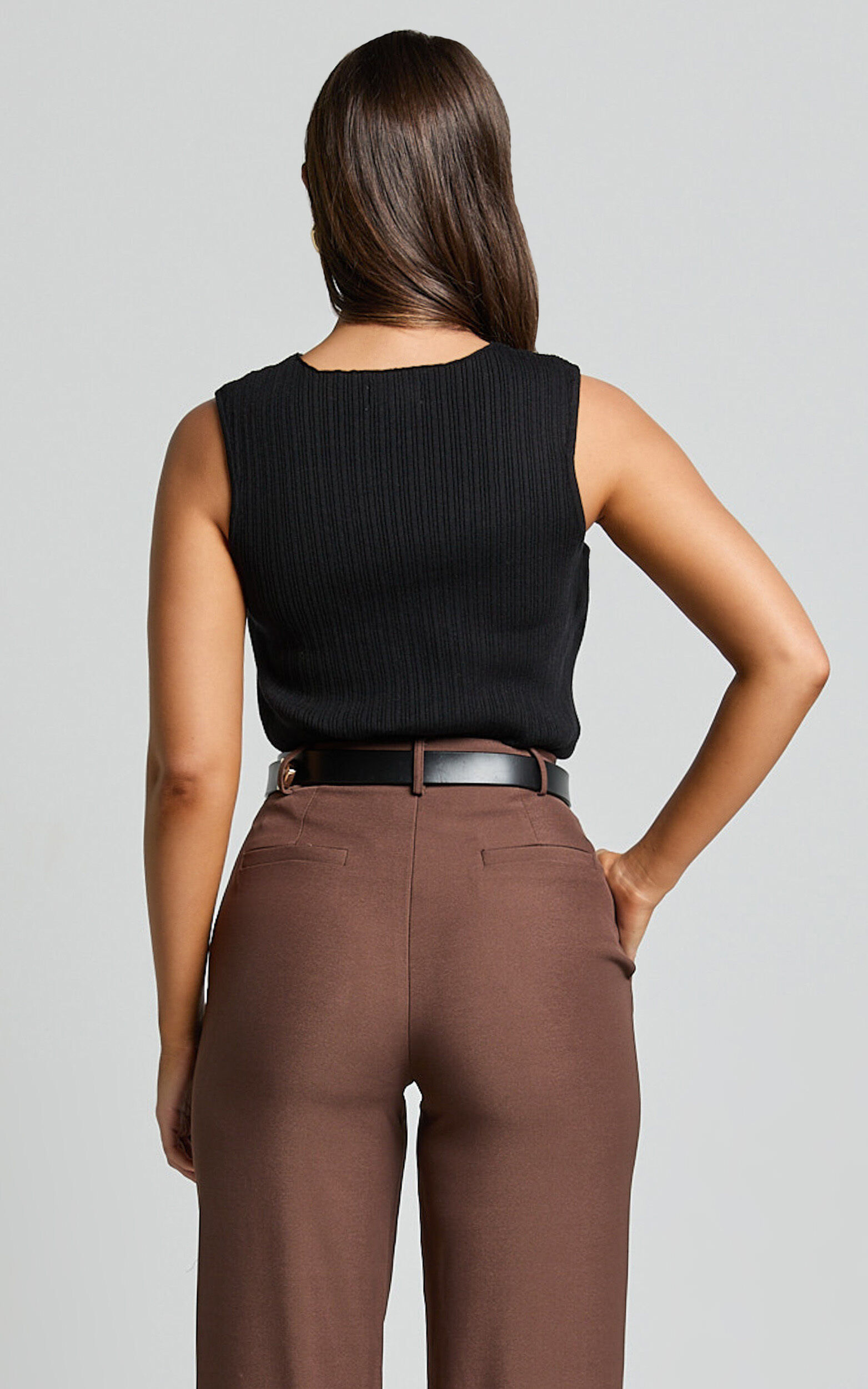 Yelena Top - Cotton Ribbed Sleeveless Tank in Black