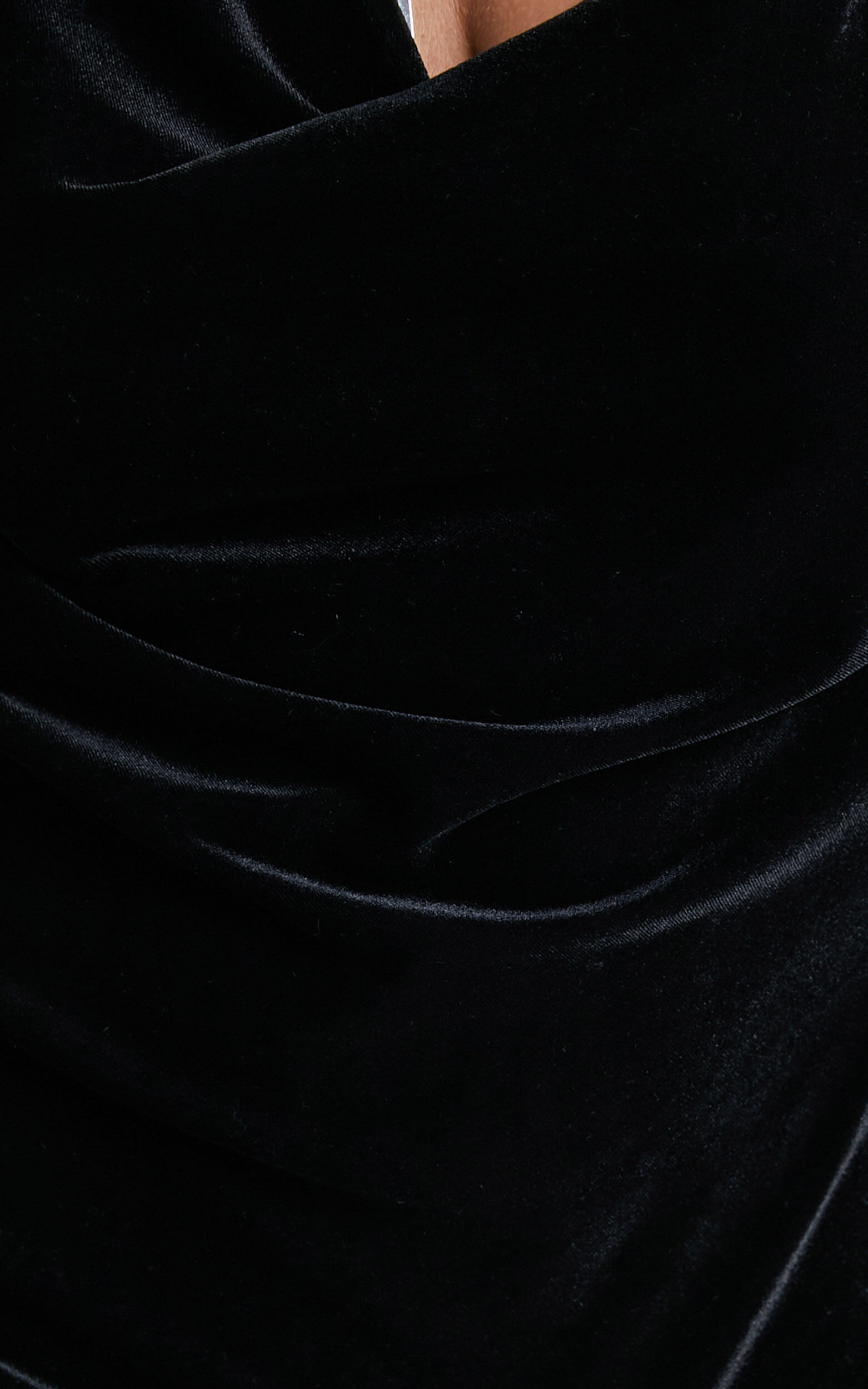 Asher Mini Dress - Asymmetric Neckline Chain Strap Velvet Dress in Black