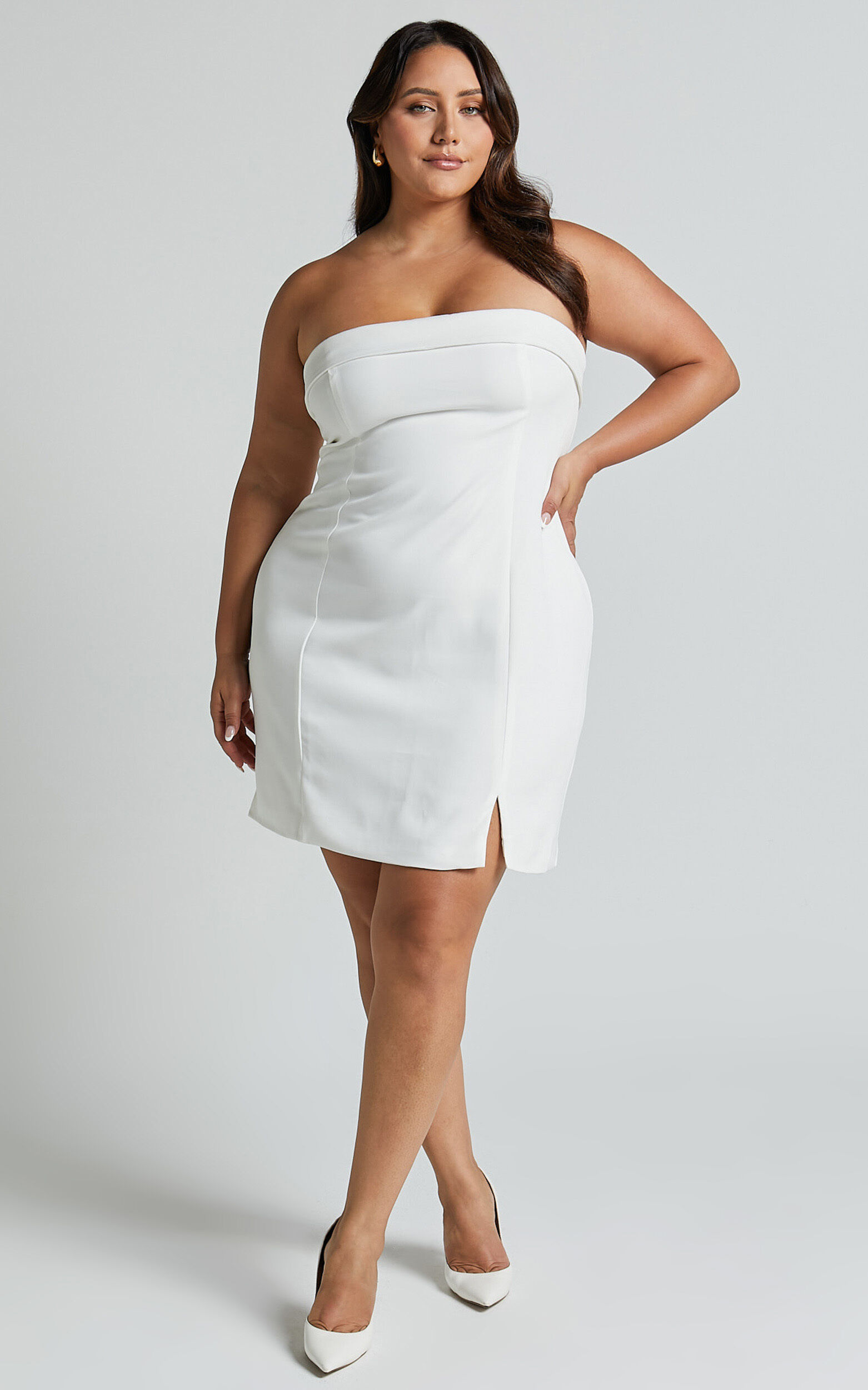 Tricia Mini Dress - Strapless Foldover Neckline Dress in White