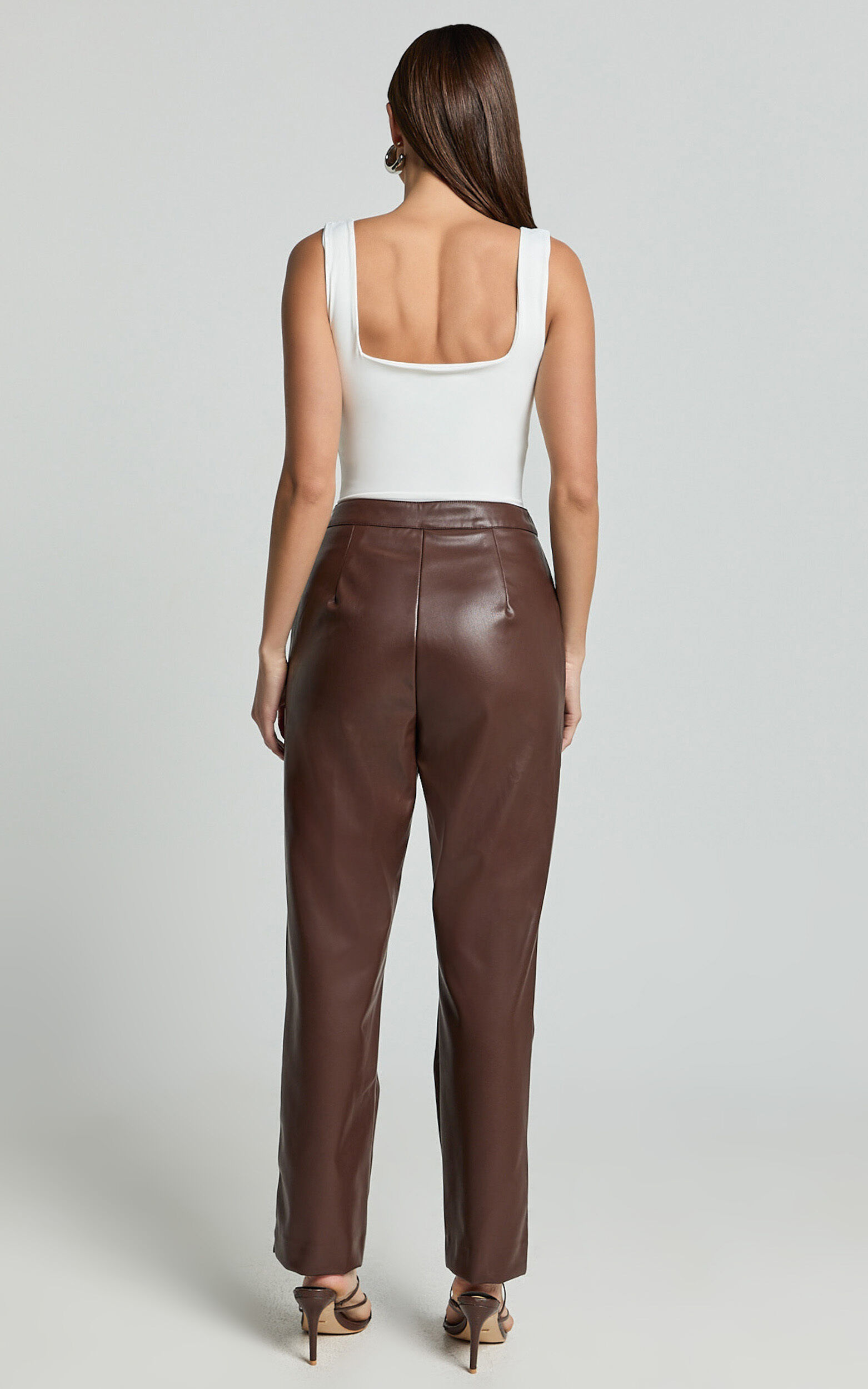 Azelia Pants - Mid Rise Cropped Faux Leather Pants in Dark Chocolate