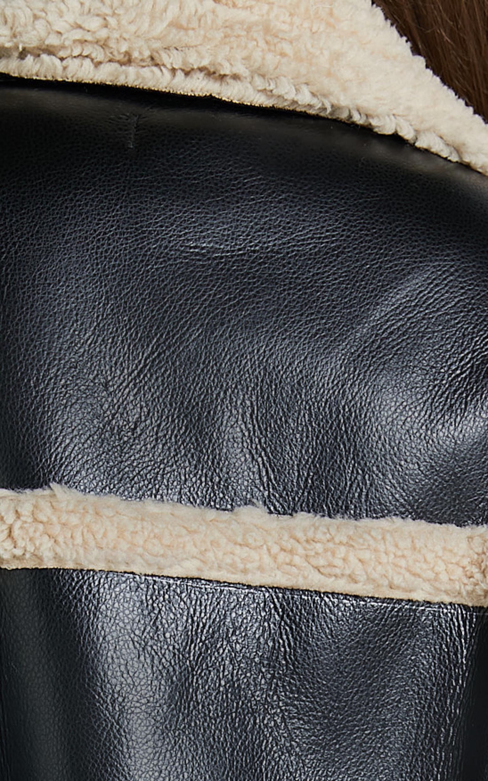 Jan Coat - Longline Faux Shearling Aviator Coat in Black