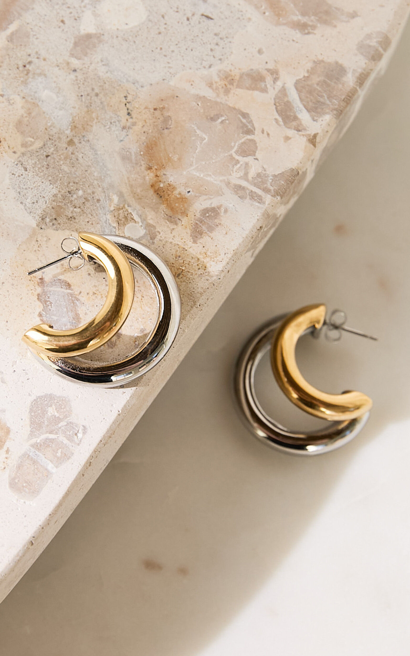 Rhonda Earrings -  Double Hoop Contrast Earrings in Gold/Silver