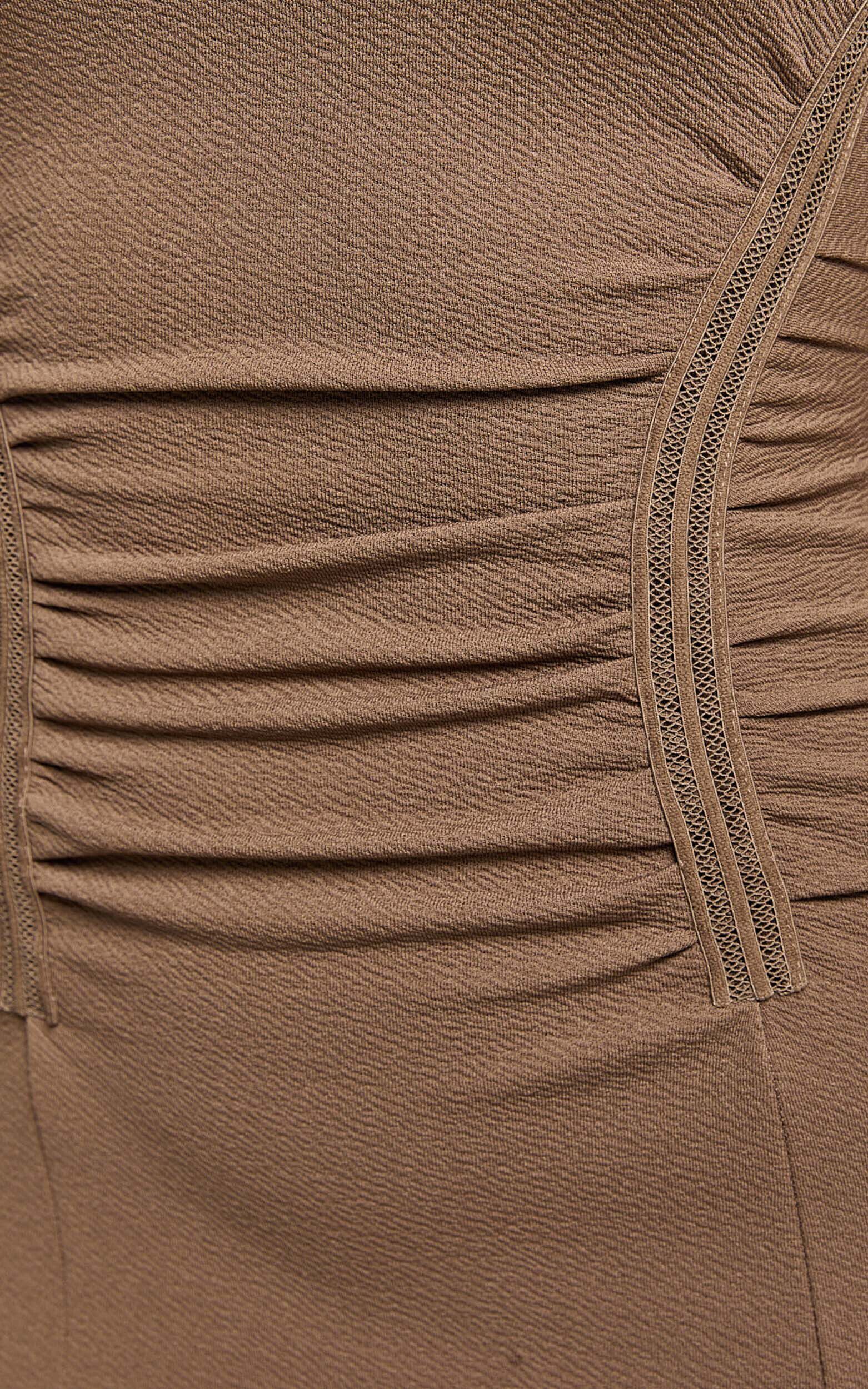 Jacel Midi Dress - Ruched Fit And Flare Dress in Mocha