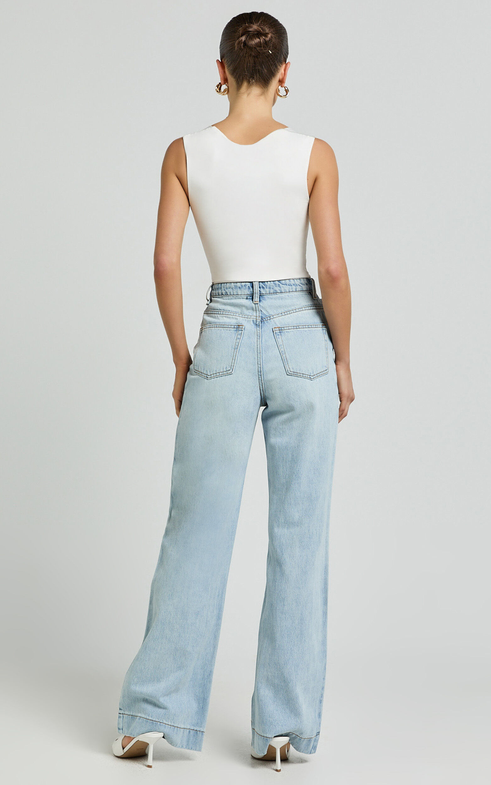 Emman Jeans - High Waisted Cotton Wide Leg Denim Jeans in Sunday Blue
