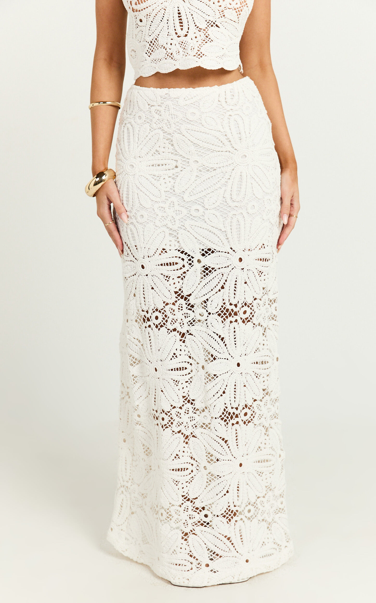 Charlene Maxi Skirt - Crochet Fit And Flare Skirt in White