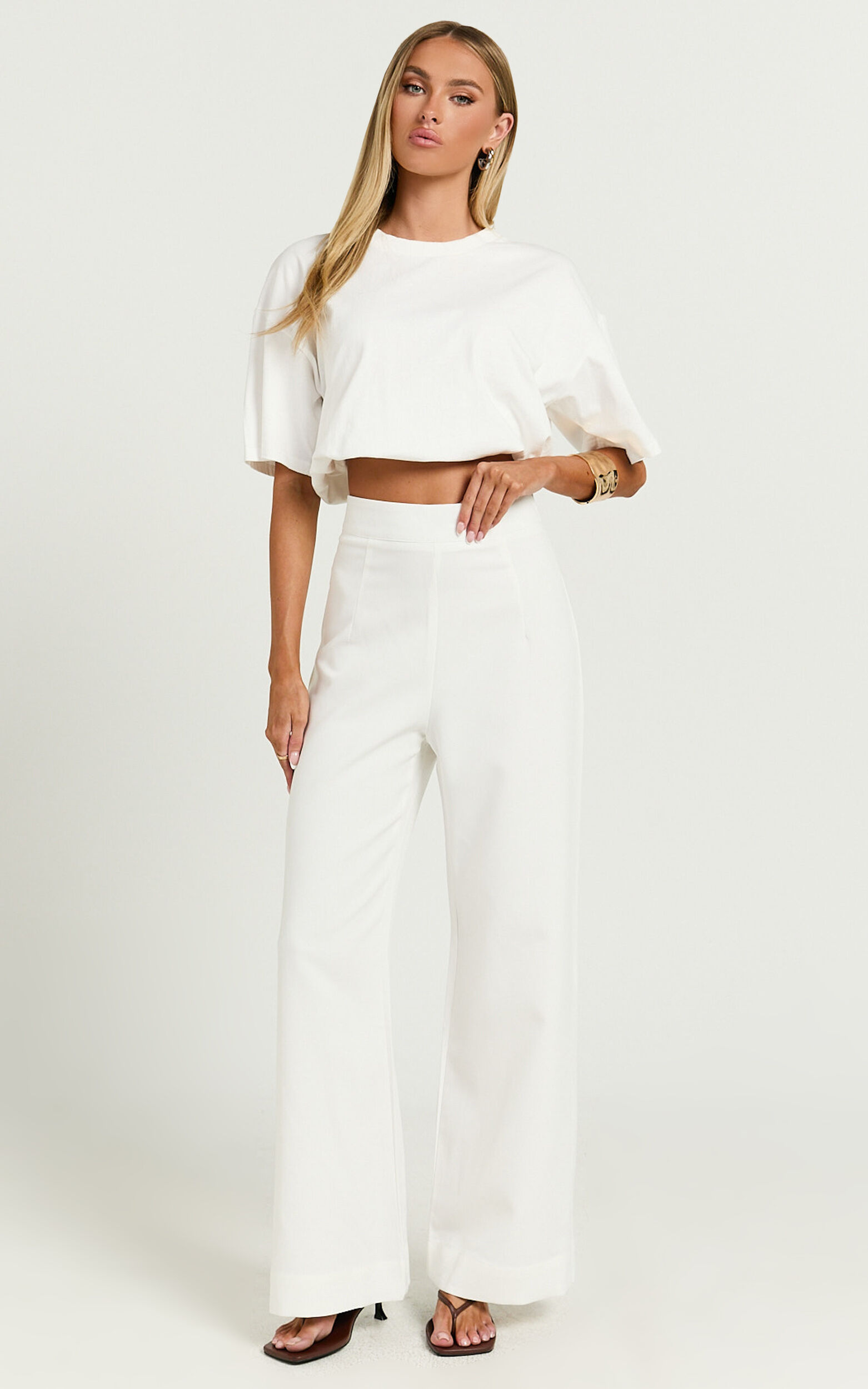 Aileen Pant - High Waisted Tailored Wide Leg Pant in White