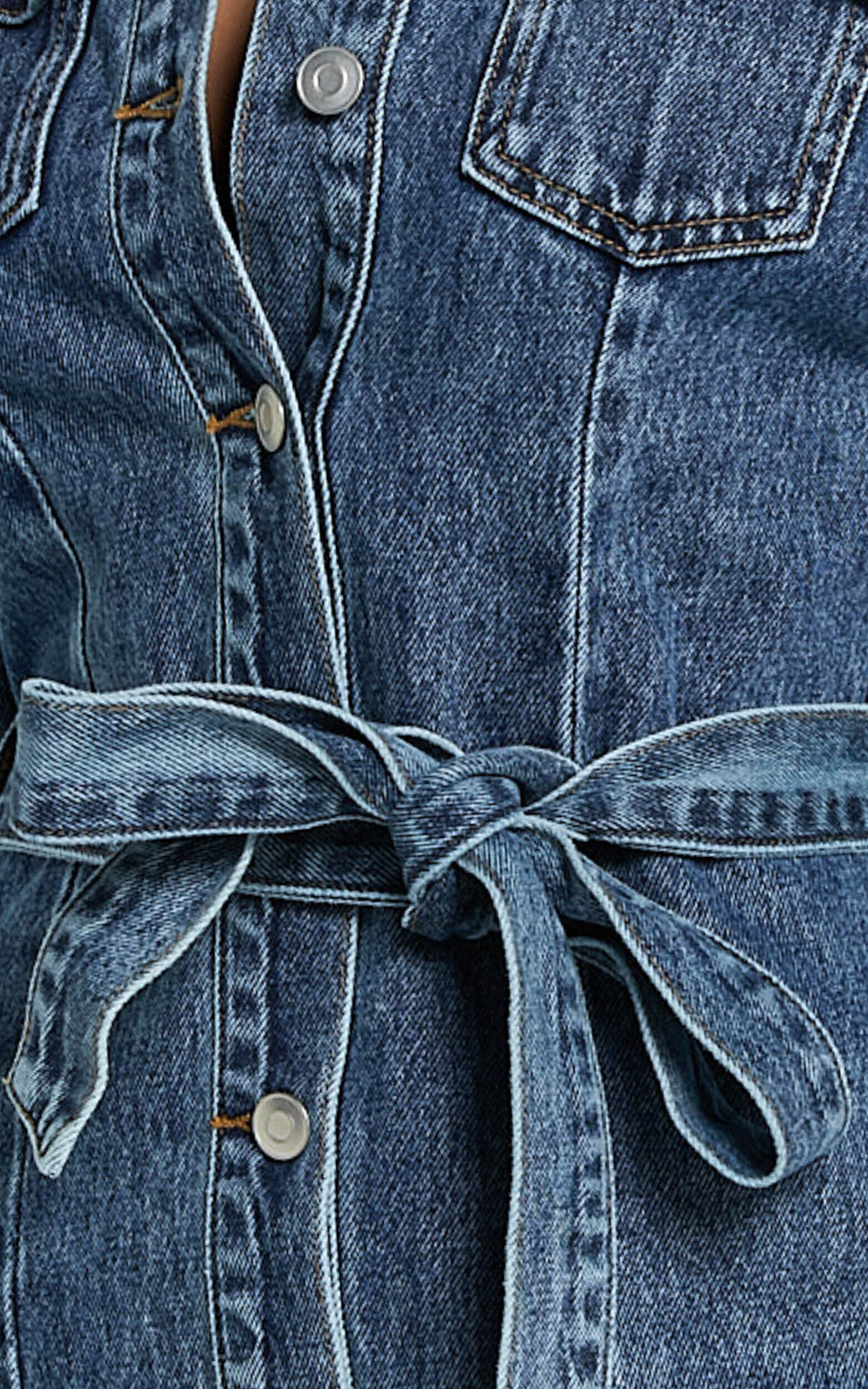 Enriquetta Mini Dress - Cotton Denim Long Sleeve Button Up Dress in Blue