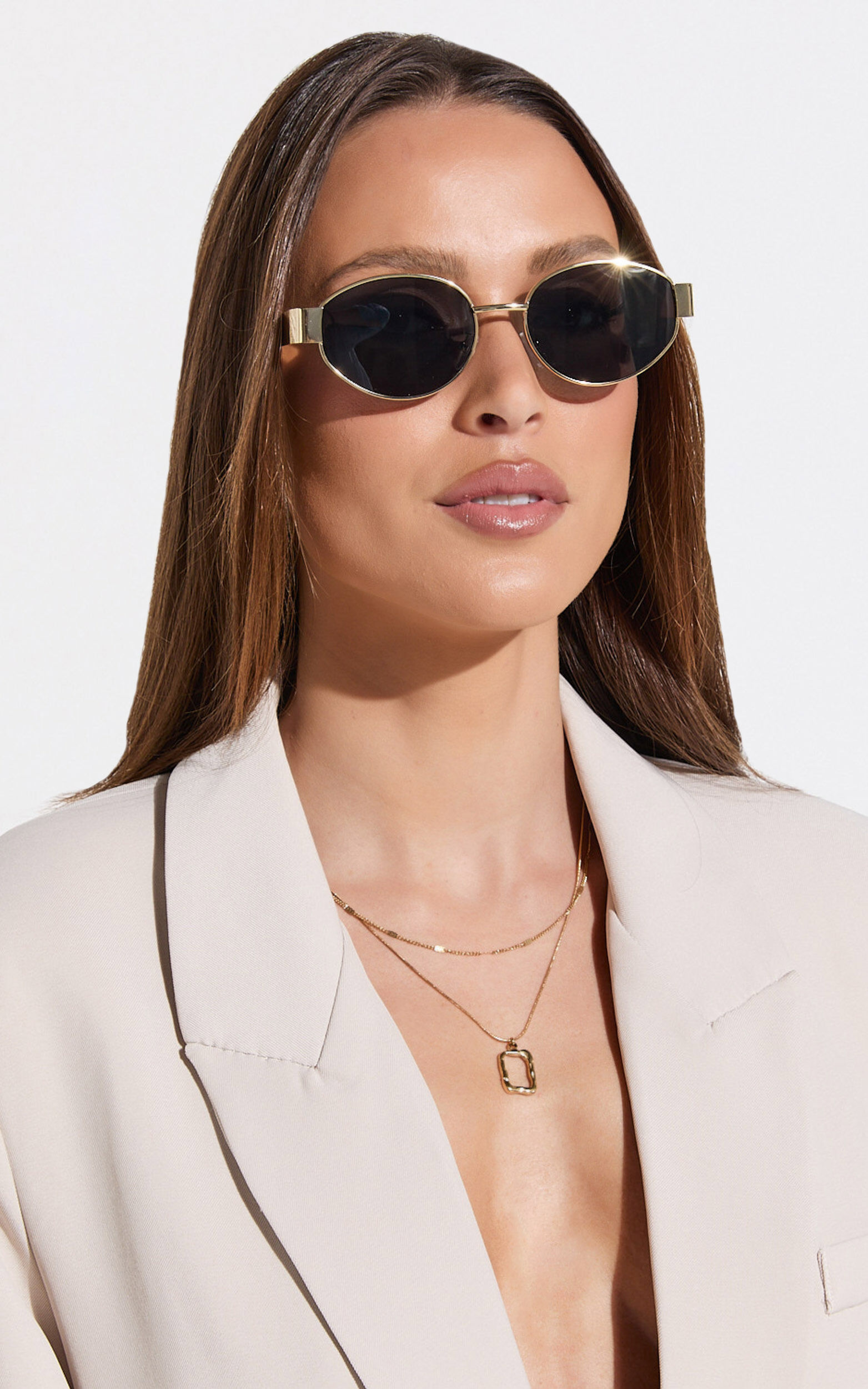 Marcia Sunglasses - Oval Shape Sunglasses in Gold