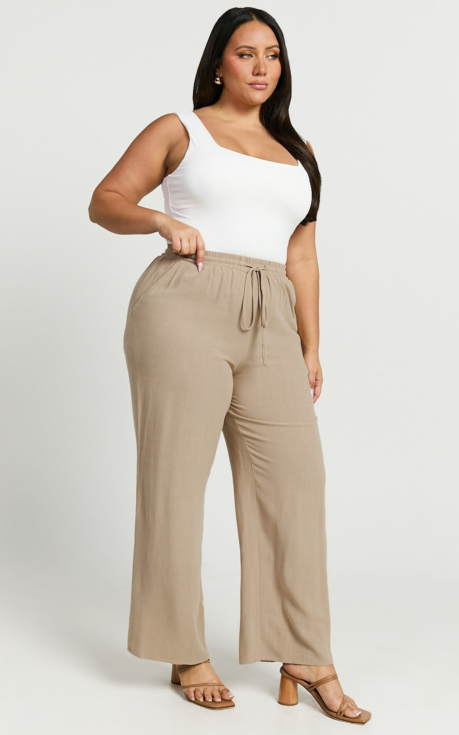 Kala Pants - Mid Waisted Relaxed Elastic Waist Pants in Sand