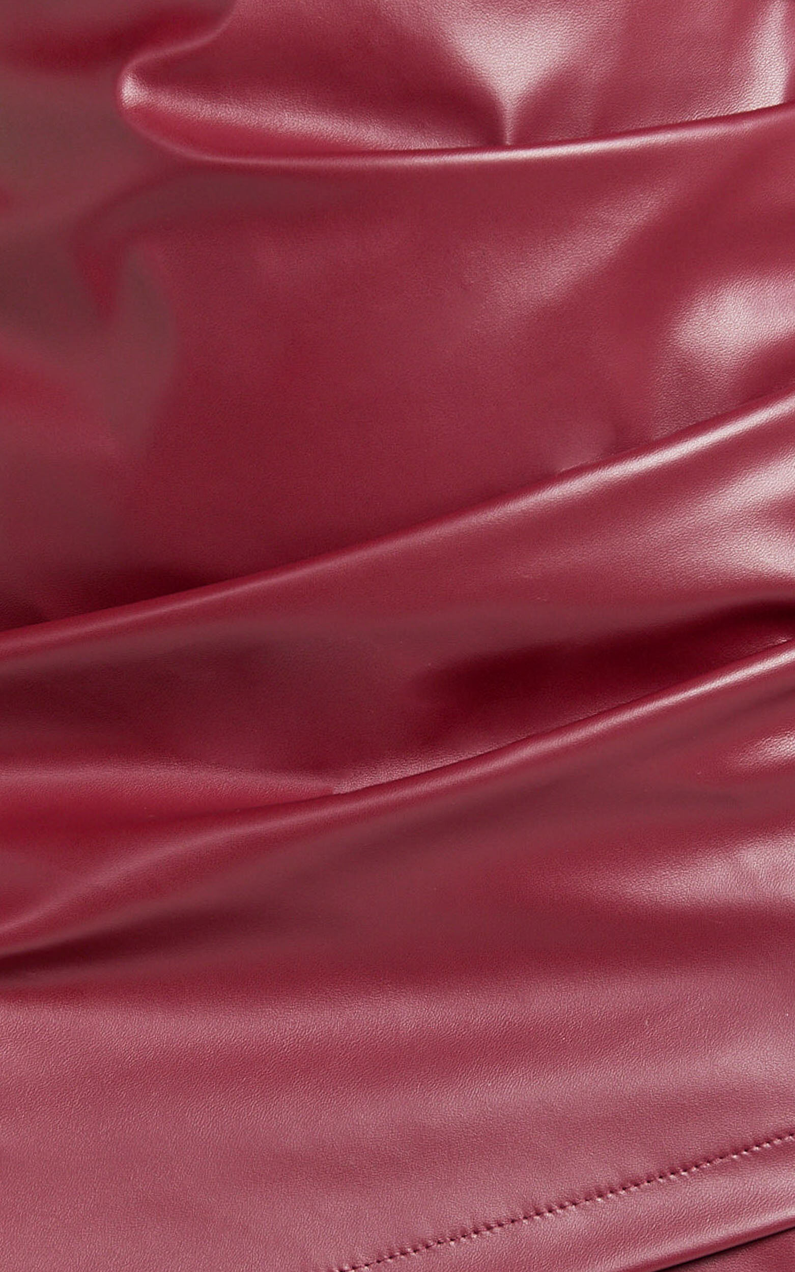 Ashlyn Mini Skirt - Faux Leather Overlap Skirt in Wine