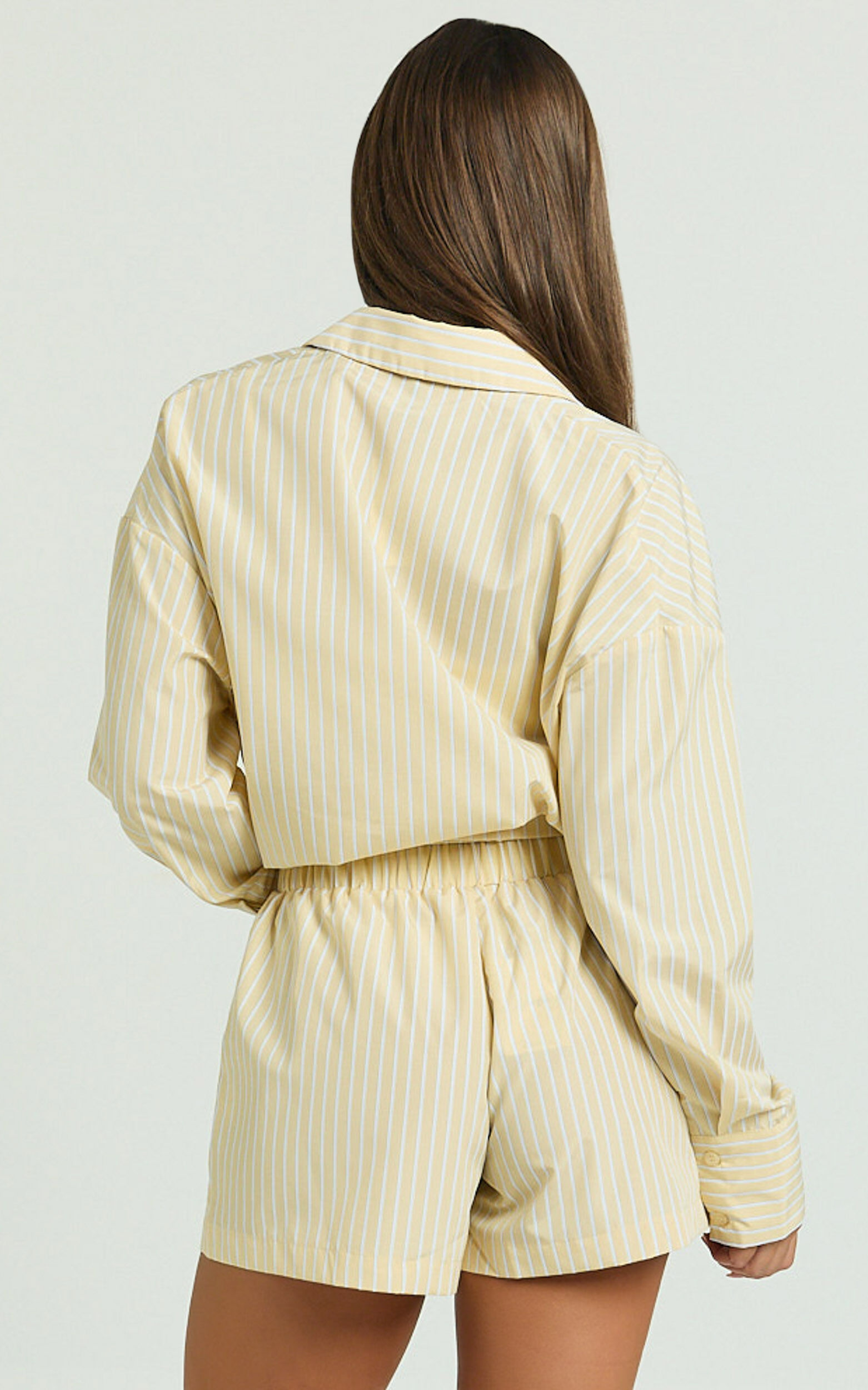 Chaemay Shorts - High Waisted A-Line Boxer Shorts in Lemon Stripe