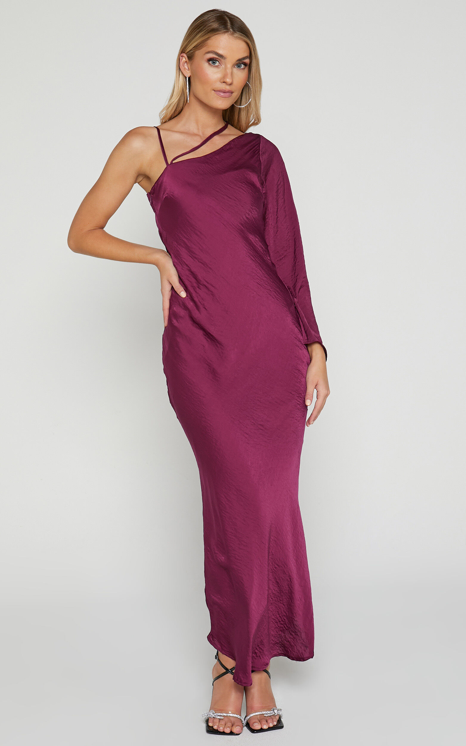 Khacy Midi Dress - One Shoulder Halter Dress in Plum