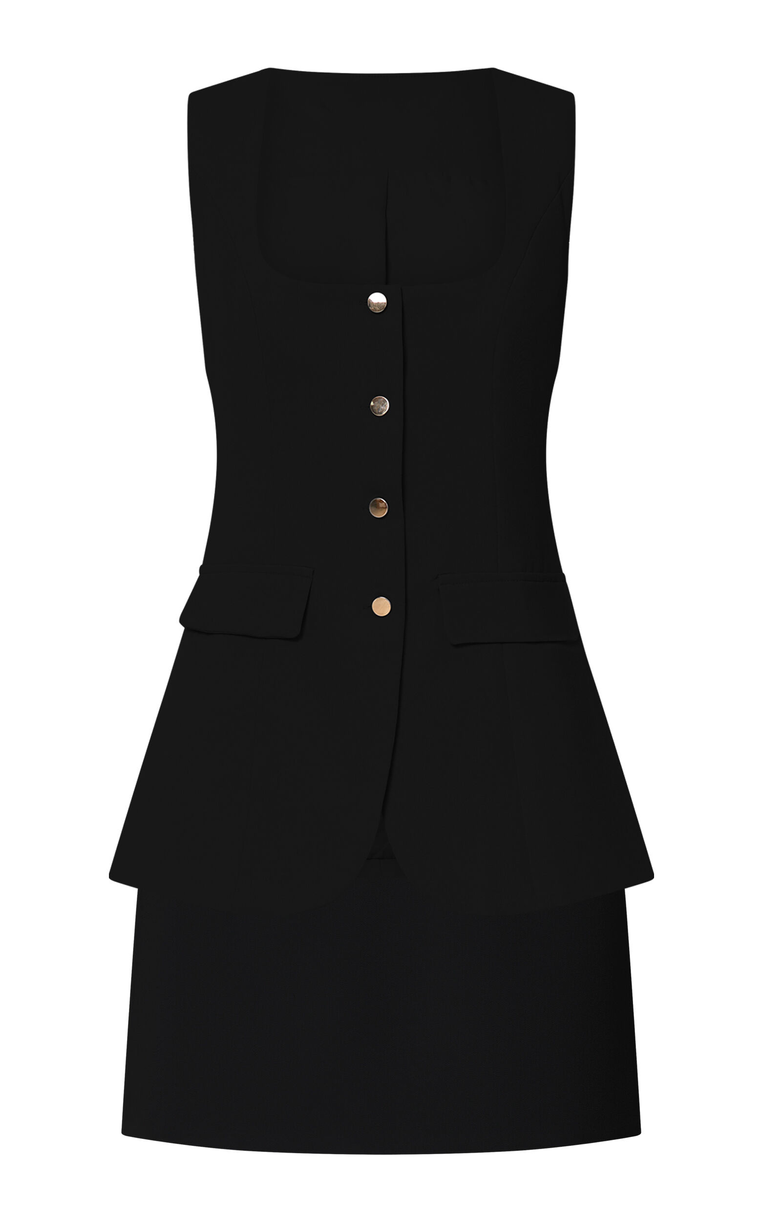 Phyllis Two Piece Set - Tailored Scoop Neck Vest Top and A Line Mini Skirt Set in Black